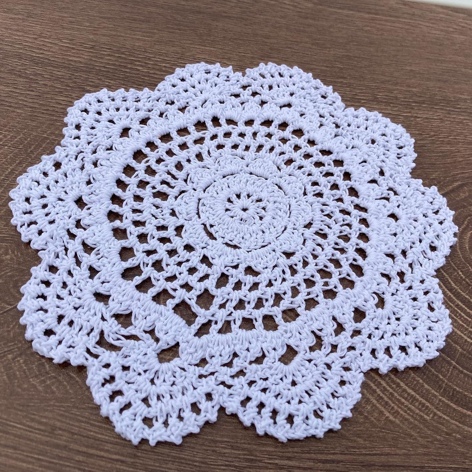 Hsvanyr round 8 Inch 10Pcs White Hand Crochet round Doilies Lot French Country Table Cup Mat,Heat-Resistant Washable Kitchen Table Mats Easy to Clean