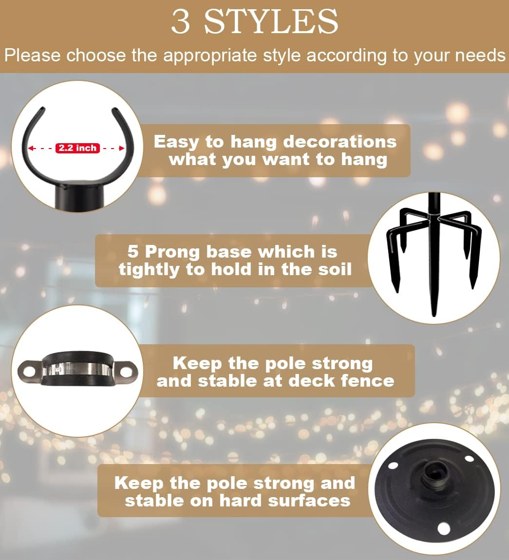 Sprimden 10Ft String Light Poles for Outdoors, outside Light Poles with 5-Prong Base, Suit for Garden, Backyard, Patio, Outdoor Lighting, Matte Black, 2 Packs image number 3