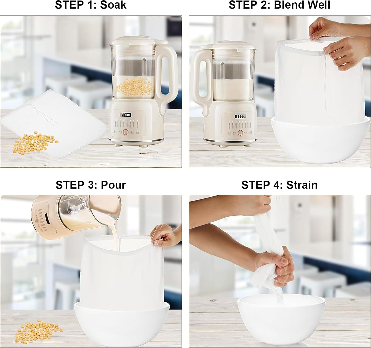 Rhoyee 4-Pack 12"X12" Nut Milk Bags &ndash; Reusable 100-Micron Fine Mesh Food Grade Nylon Strainer for Almond Milk, Cold Brew Coffee, Juice, Yogurt, Tea & Home Brewing &ndash; XL Cheesecloth Alternative image number 5