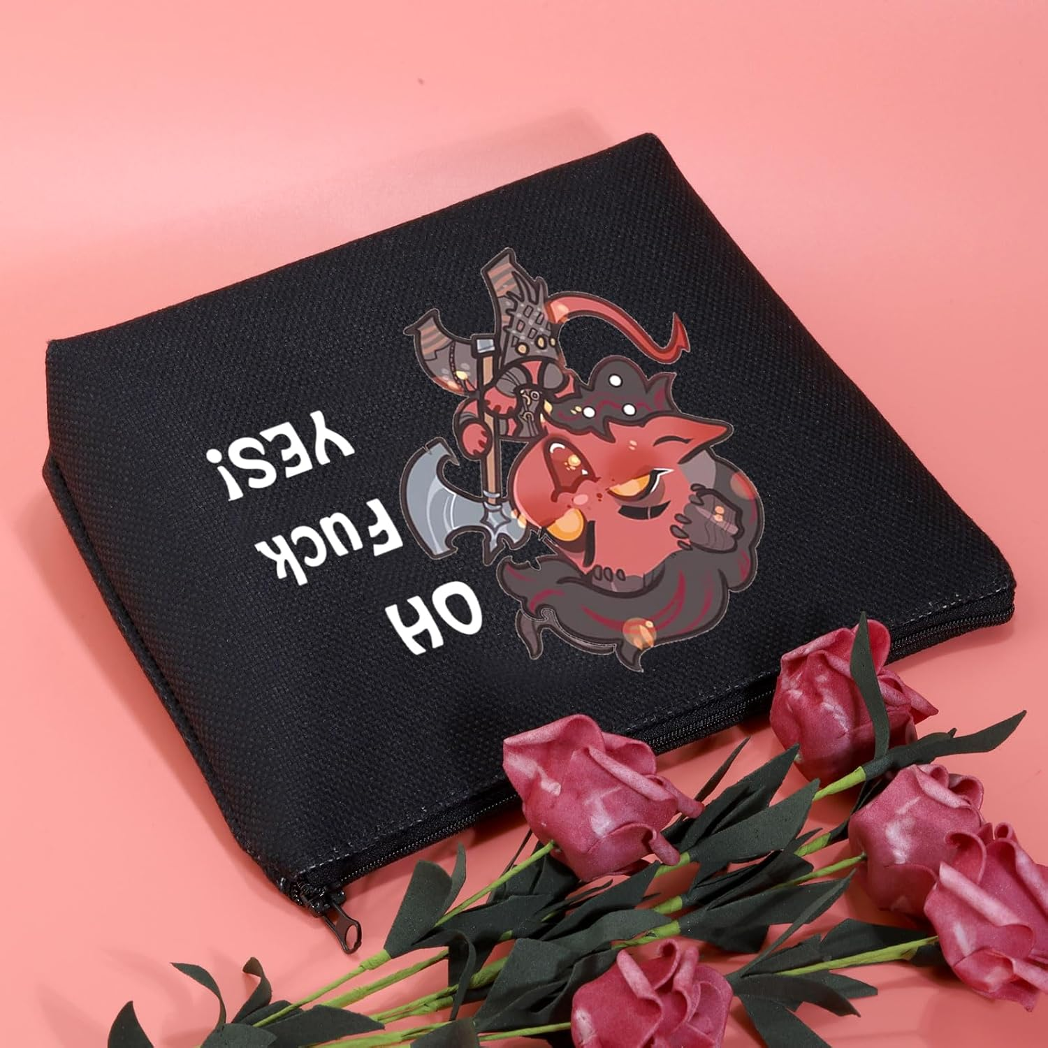 JXGZSO Oh F Yes Karlach Inspired Cosmetic Bag Funny RPG Gamer Gift BG3 Tiefling Makeup Bag, Oh F Yes Karlach Black, Zipper Makeup Bag image number 3