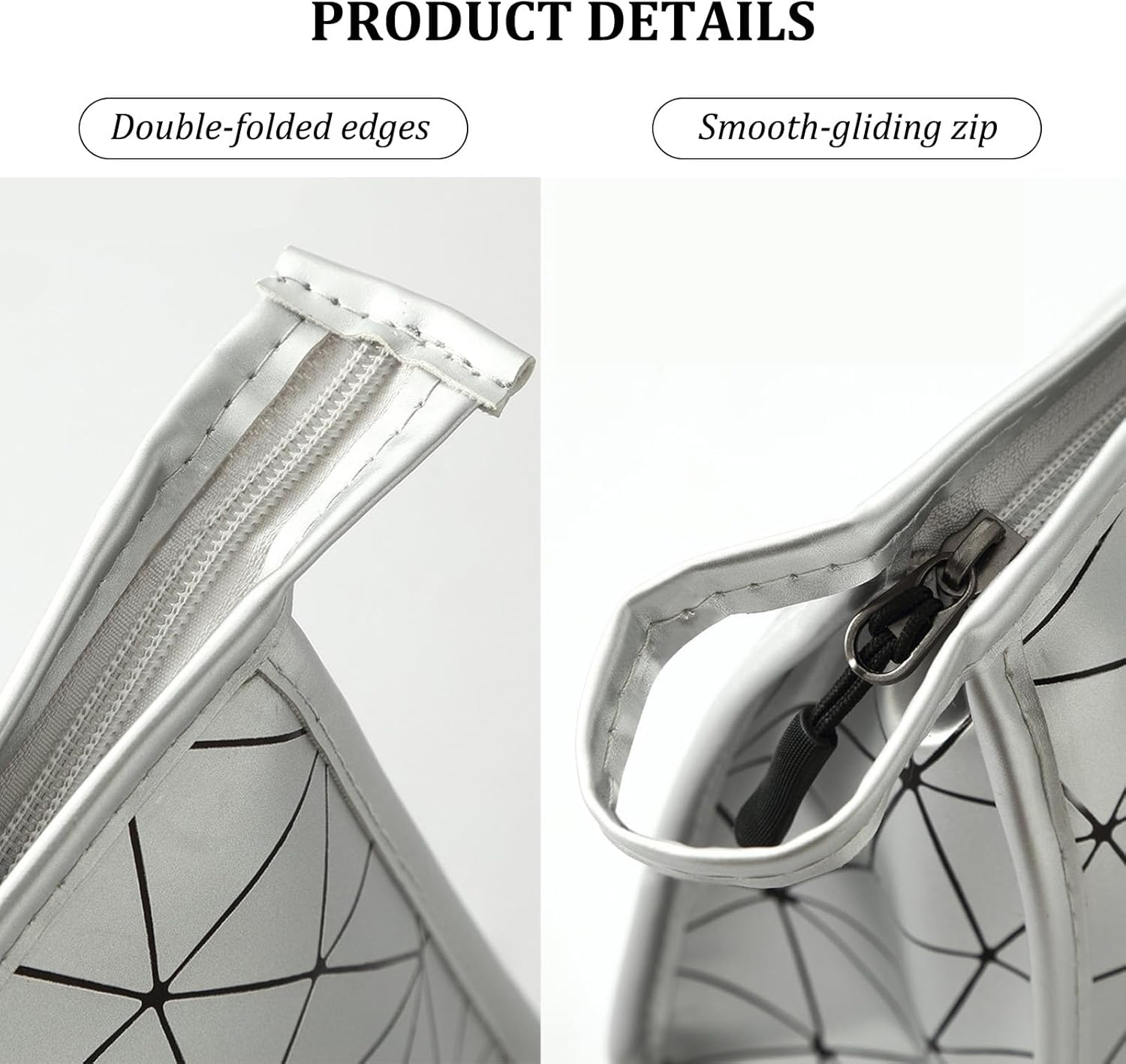 BSITSSS 2 PCS Makeup Bag, Sliver Geometric Cosmetics Bag, Small and Large Make up Bags with Zippers Toiletry Bags Pouches for Women Girls Traveling Makup Beauty image number 1