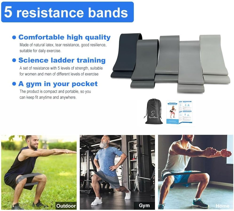 S Sportease Grey Booty Bands Set - 5 Piece Eco-Friendly Natural Latex Resistance Bands - Gym & Home Exercise, Pilates, Strength Training - Colour-Coded, Tear-Resistant Fitness Equipment image number 3