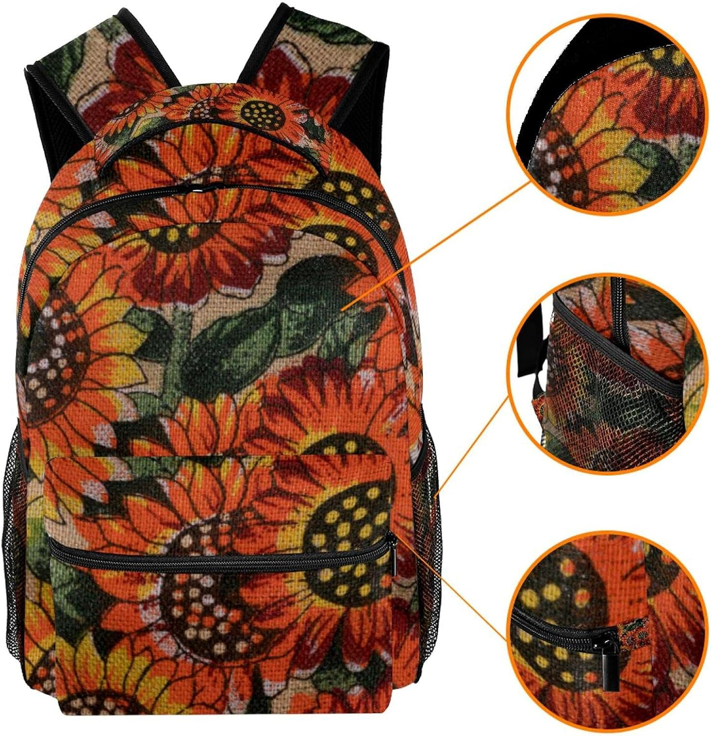 Sunflower Backpack Students Shoulder Bags Travel Bag College School Tote Backpacks image number 5
