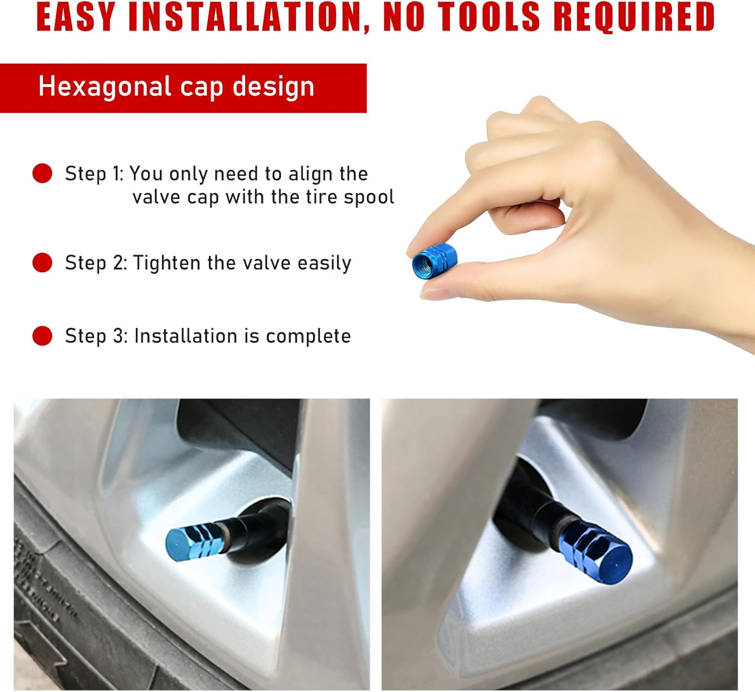 Ziciner 12 PCS Car Tire Valve Stem Caps, Aluminum Alloy Wheel Valve Covers with Rubber O-Ring, Corrosion Resistant Leak-Proof Tire Air Cap Set, Universal for SUV, Truck, Motorcycle, Bike (Light Blue) image number 5