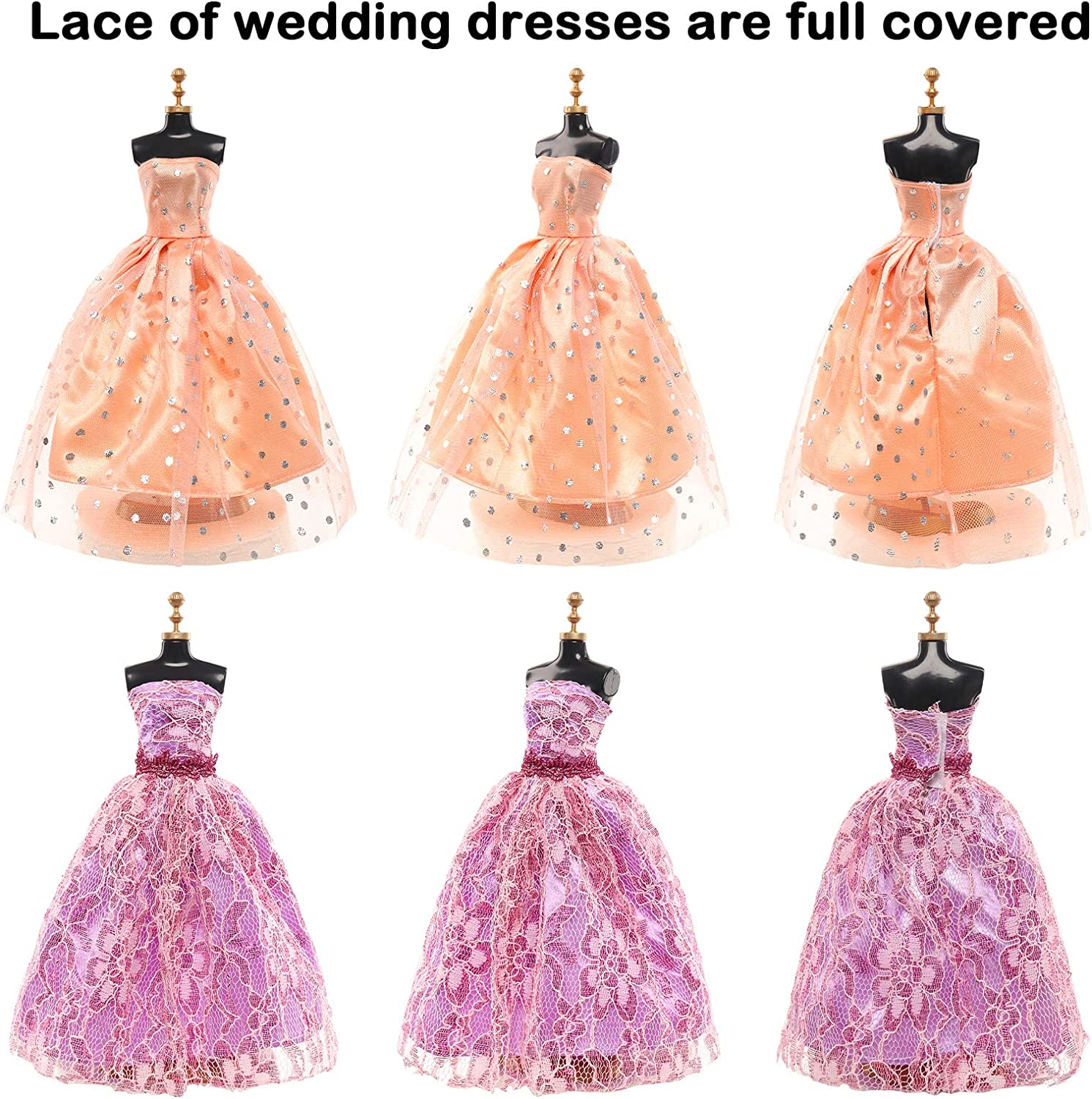 BARWA 52 Pack Doll Clothes and Accessories 3 Wedding Gown 6 Fashion Sequins Dresses 3 Tops 3 Pants 3 Swimsuits 5 Mini Skirts 32 Pcs Computer Shoes Hangers Cosmetic Accessories for 11.5 Inch Dolls image number 5