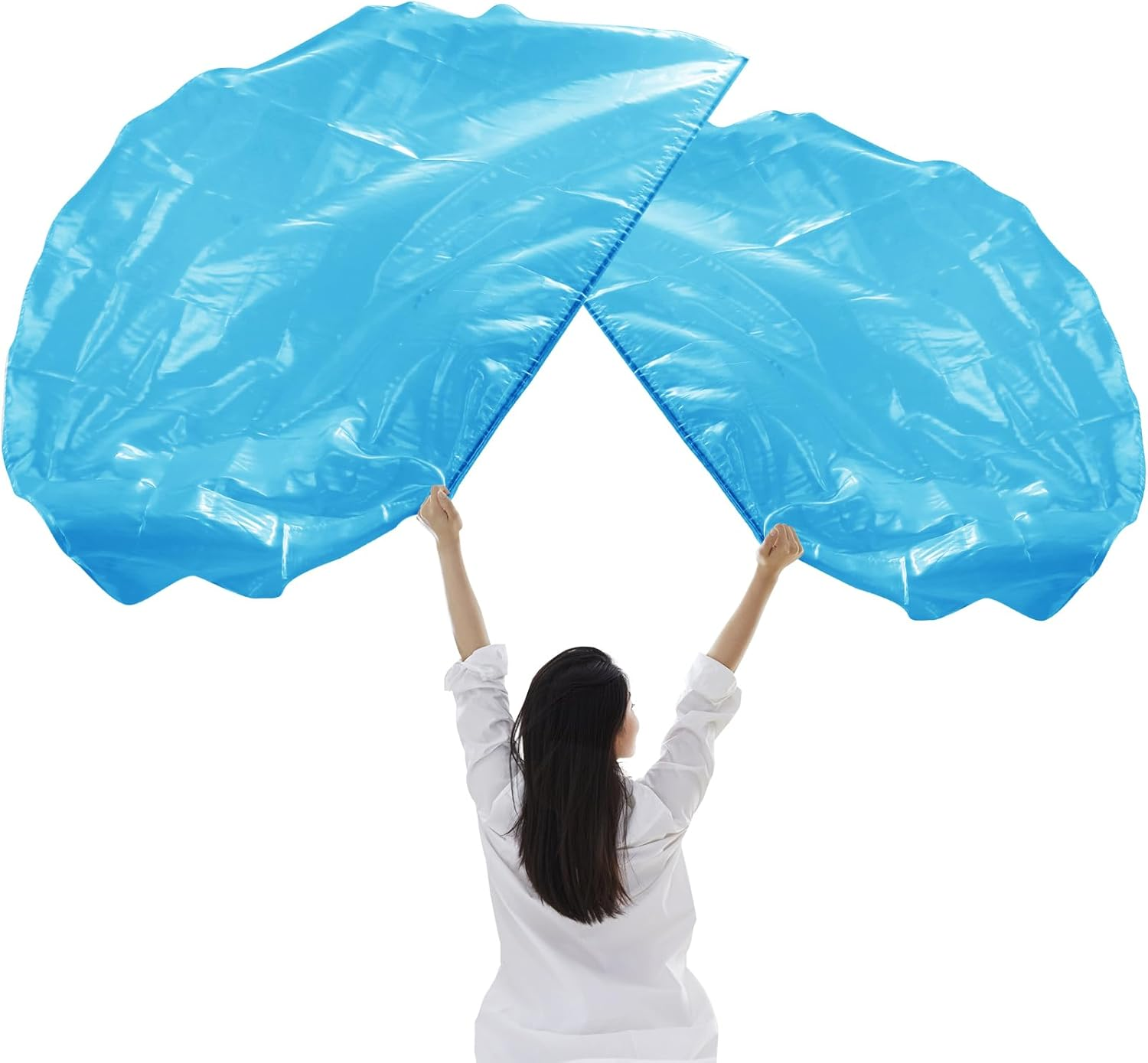 2Pcs Semicircle Worship Flag, 55.12X36.22 Inch Praise Dance Flags with Scalable Rods Shiny Worship Banner Metallic Sheen Angel Wings for Dance Church Performance (Light Blue) image number 4