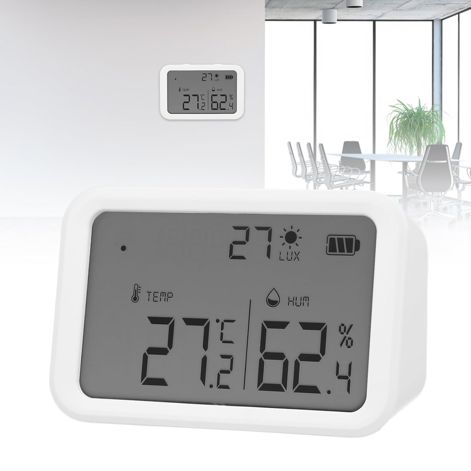 Indoor Temperature Humidity Sensor, Temperature Humidity Light 3 in 1 Recording Device with LCD Screen for Remote Monitoring image number 1