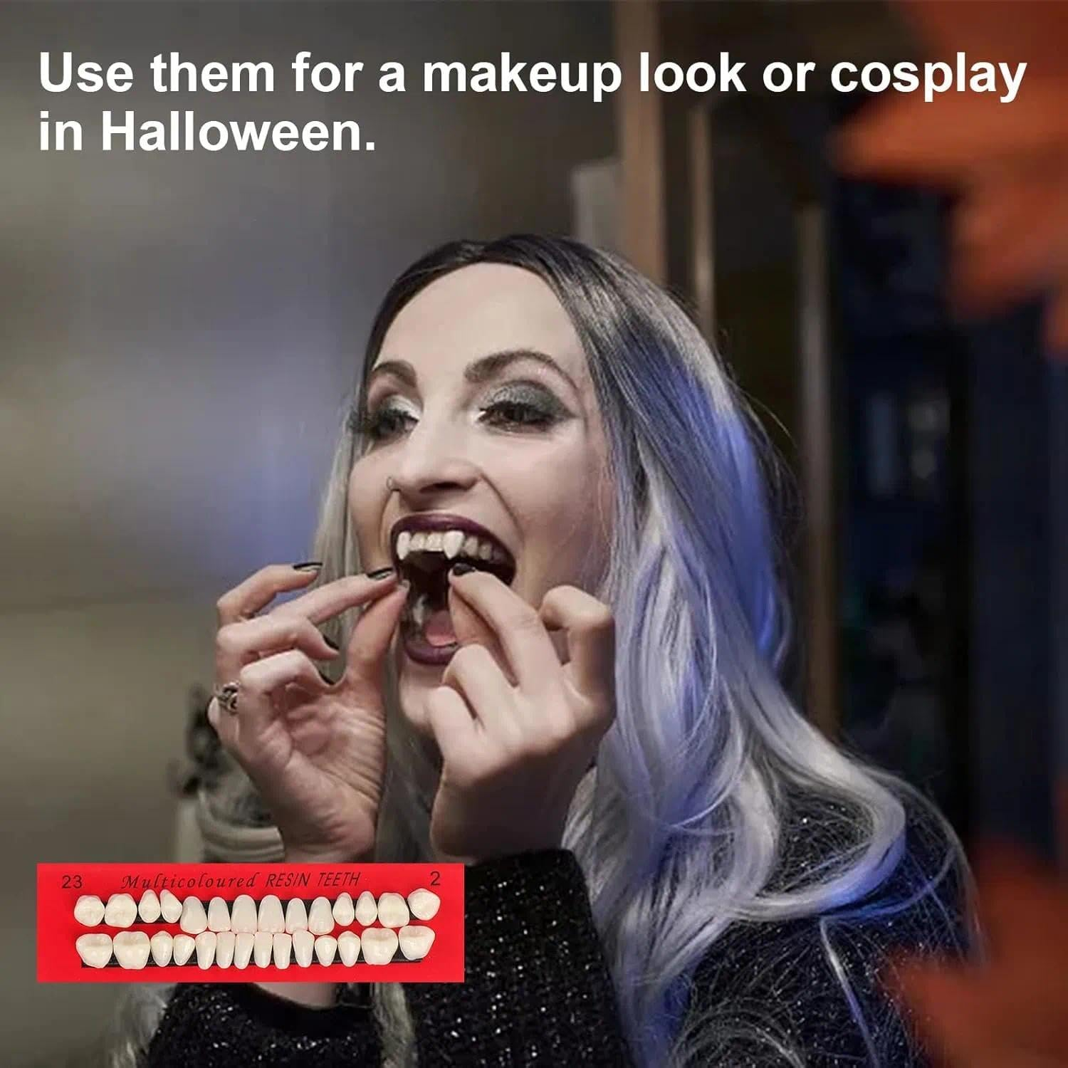 Fake Teeth Set 112 PCS False Teeth Acrylic Resin Dentures Upper and Lower Synthetic Resin Teeth for DIY Halloween Costume Crafts, 4 Complete Sets, 23 A2, Fengea image number 2