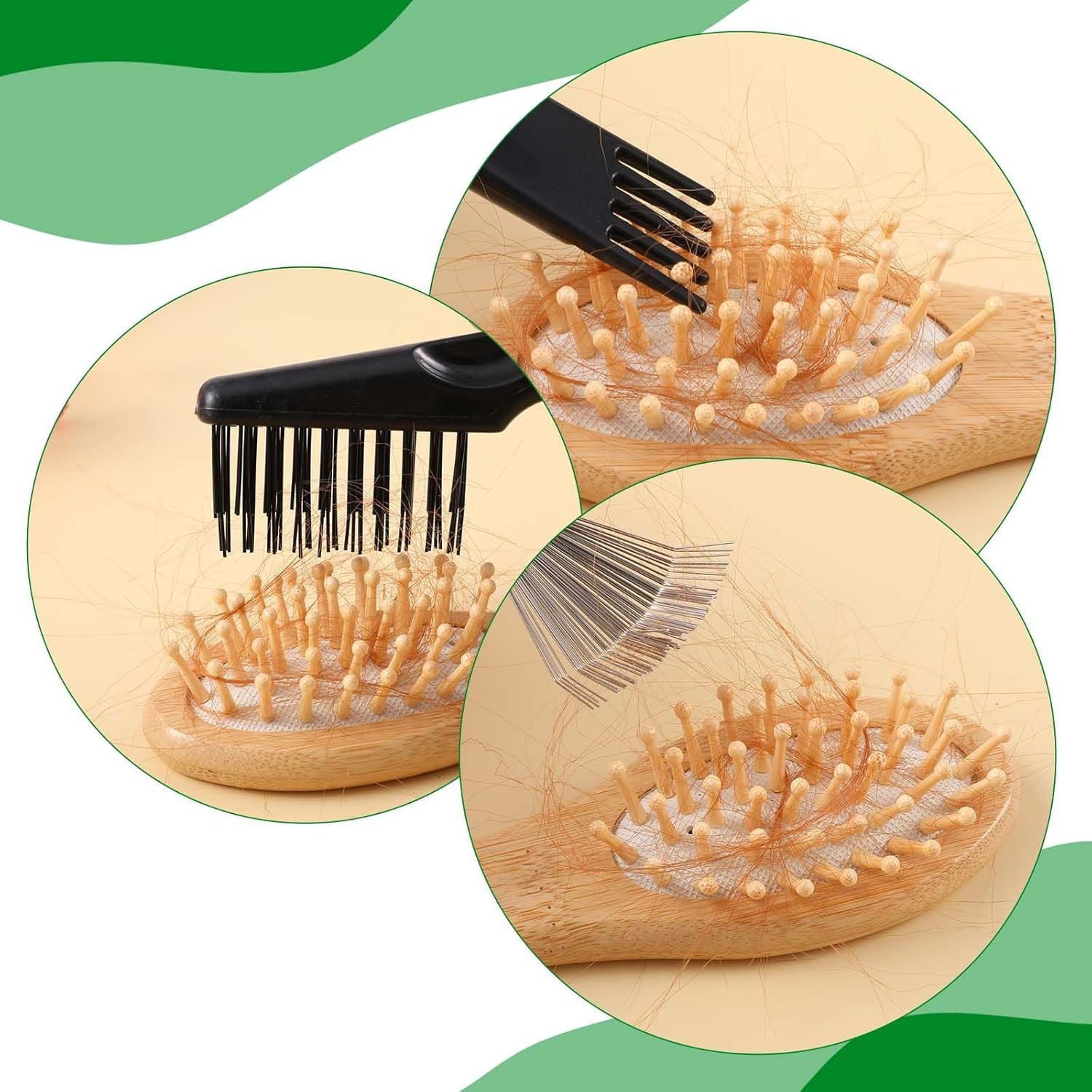Telooco 4Pcs Hair Brush Cleaner Tool Double Head Comb Cleaner Wooden Handle Metal Wire Brush Rake Hairbrush Cleaning Tool for Removing Tangled Hairs and Dust Home Salon Use image number 1