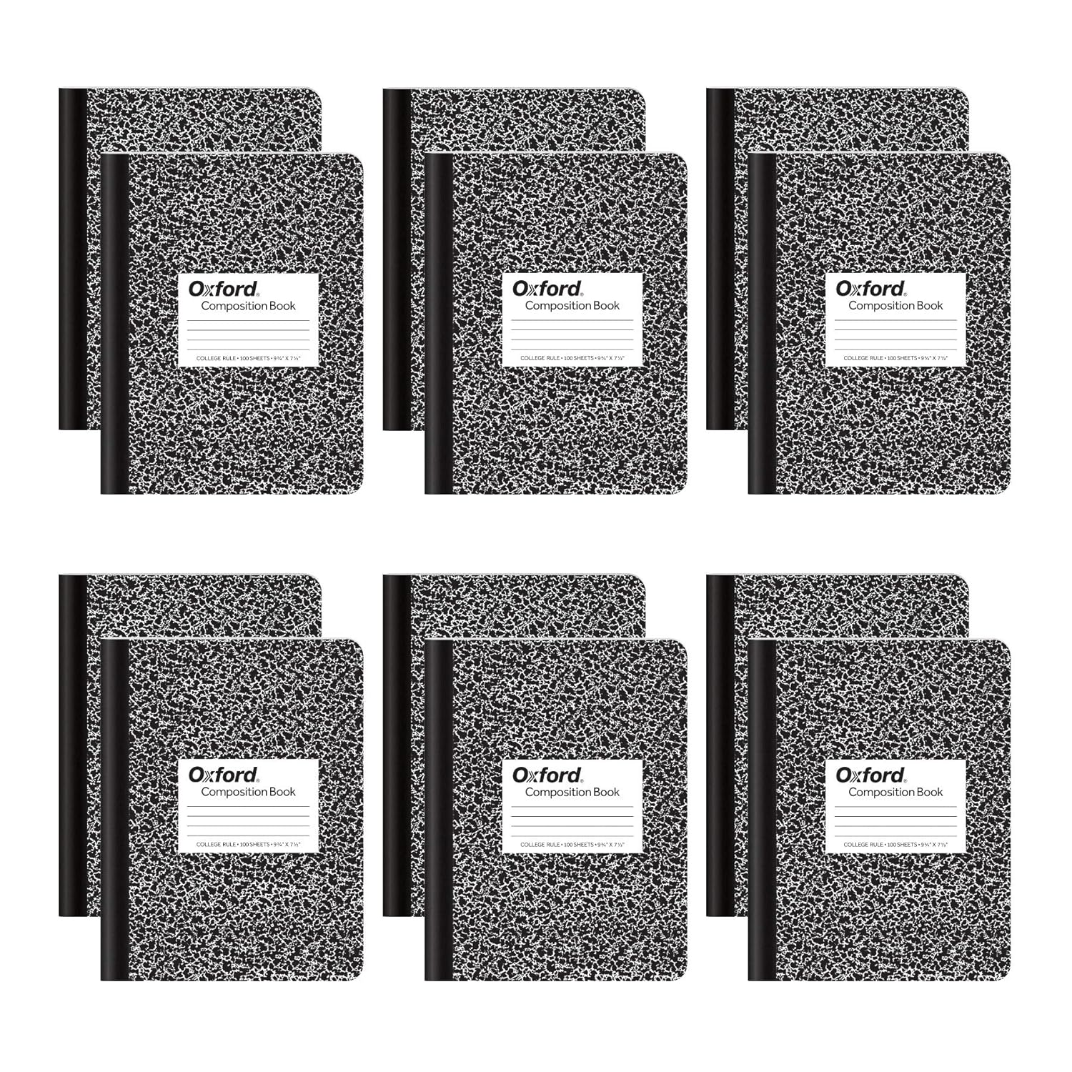 Oxford Composition Notebooks, College Ruled Paper, 9-3/4" X 7-1/2", Black Marble Covers, 100 Sheets, 12 per Pack (63796) image number 1
