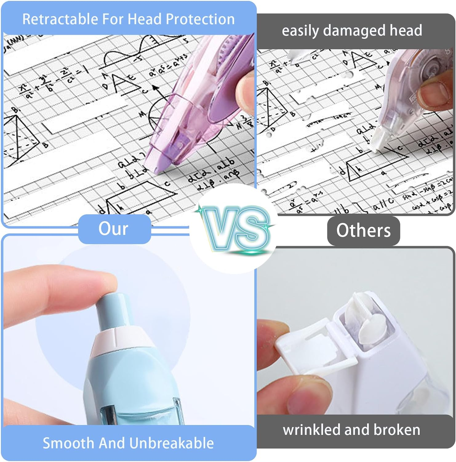 8Pcs Retractable White Out Correction Tape Set, 4Pcs Refillable White Out Tape Pen with 4Pcs Replacement Tape Refill, Aesthetic Writing Stationary Supplies for School Office Student Kids image number 6