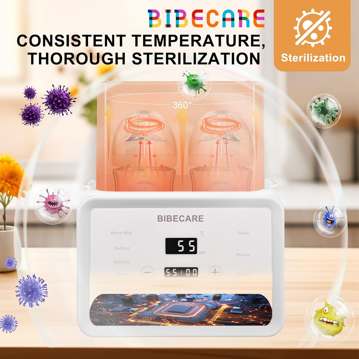 Bottle Warmer for Breastmilk & Formula &ndash; Baby Double Bottle Heating with Temp Display, Keep Warm 48H, Defrost, Clean Steam, Night Light, Bpa-Free &ndash; Fits Glass & Plastic & Silicone Bottles image number 1