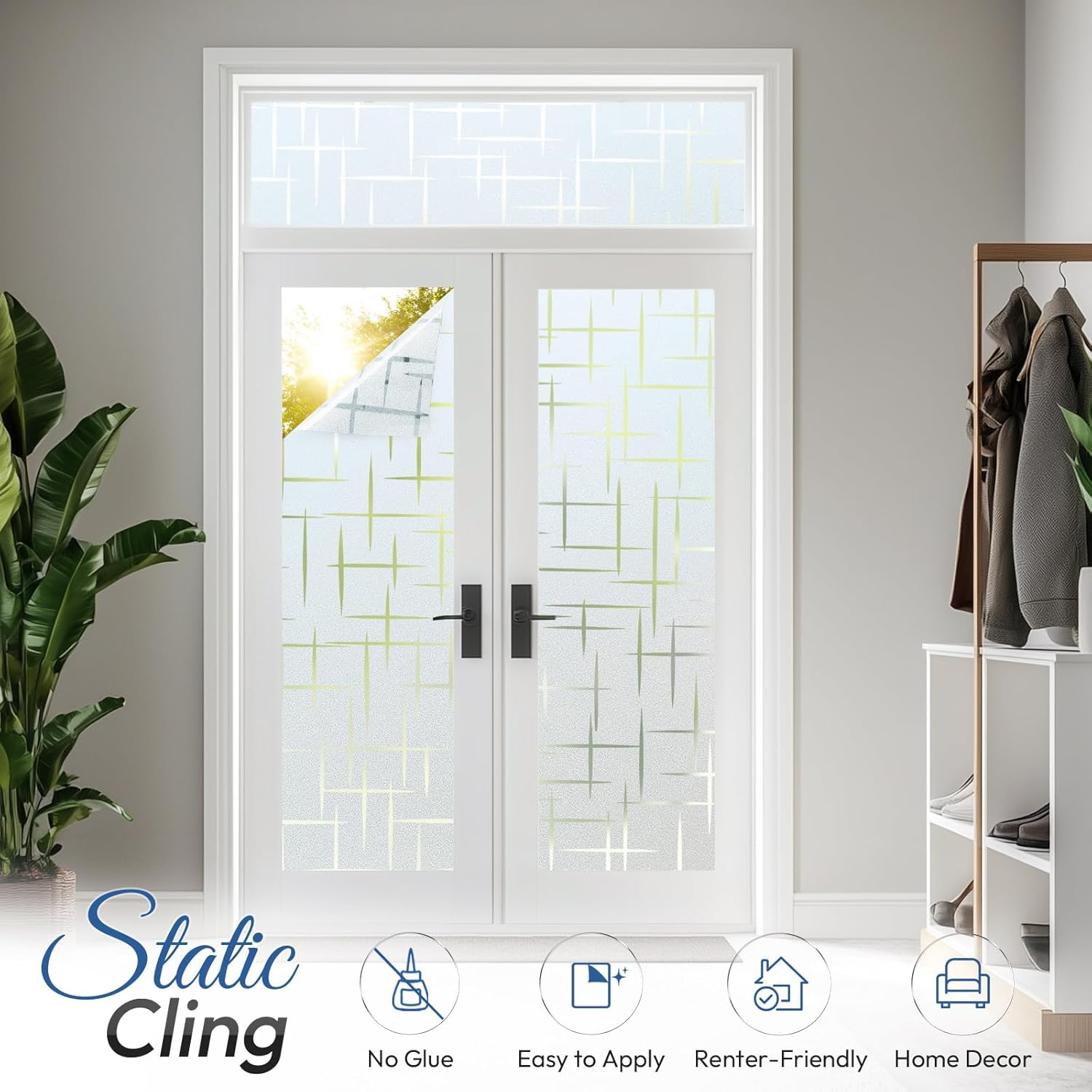 Rabbitgoo 3D Window Privacy Film, Frosted Glass Film for Doors, Non-Adhesive Window Cling, Static Cling Frosting Decorative Window Sticker for Home Office UV Protection, Cross Pattern 90 X 200 Cm image number 1