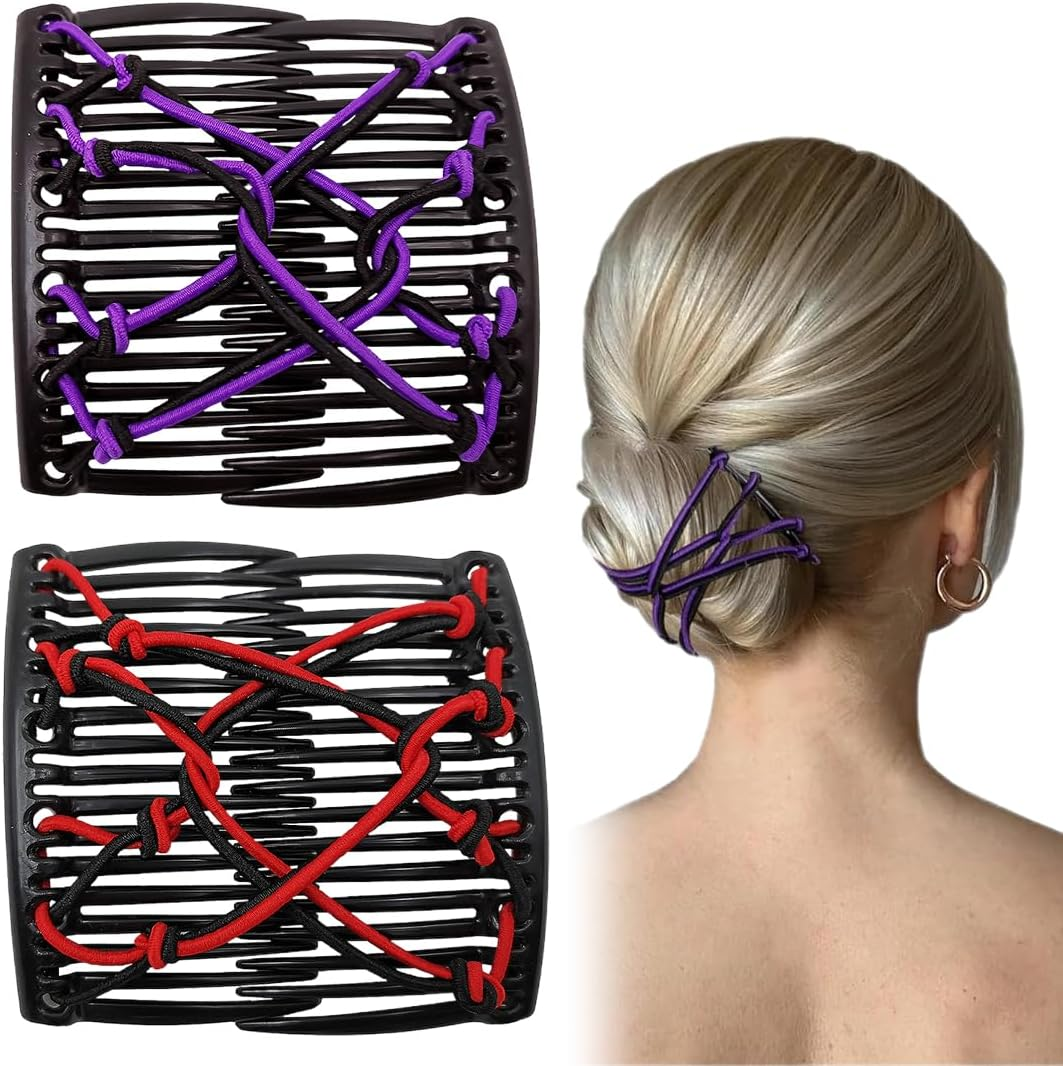 2 Pieces Hair Combs Hair Clips for Women Fashion Elastic Hair Clips with Double Comb Hair Clip Accessories DIY Hairstyle Design for Women and Girls image number 4