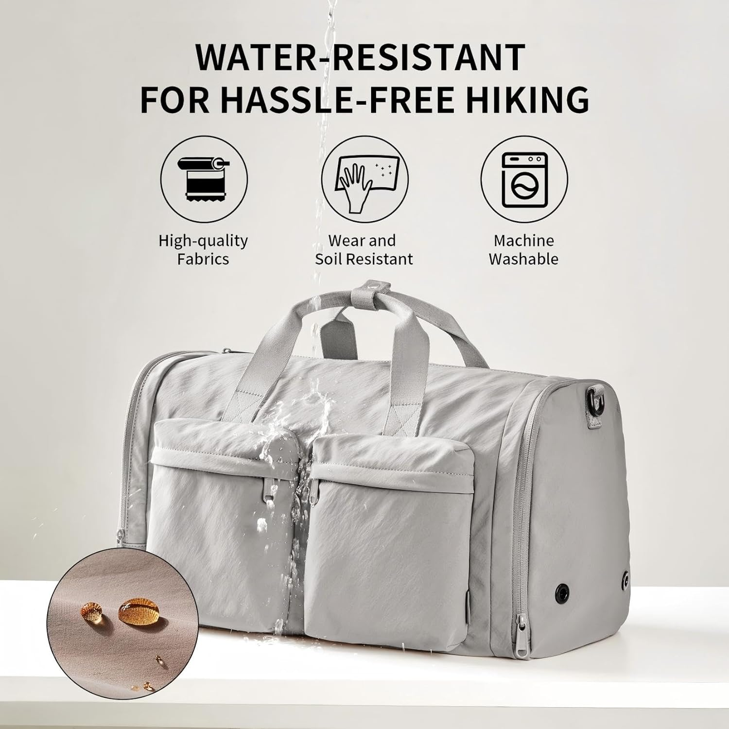 AJI Gym Bag for Women Men with Shoes Compartment, 3 in 1 Carry on Travel Duffel Bags with Trolley Sleeve, Water Resistant Gym Duffel Bag for Travel, Sports, Fitness & Workout (Elegant Gray) image number 3