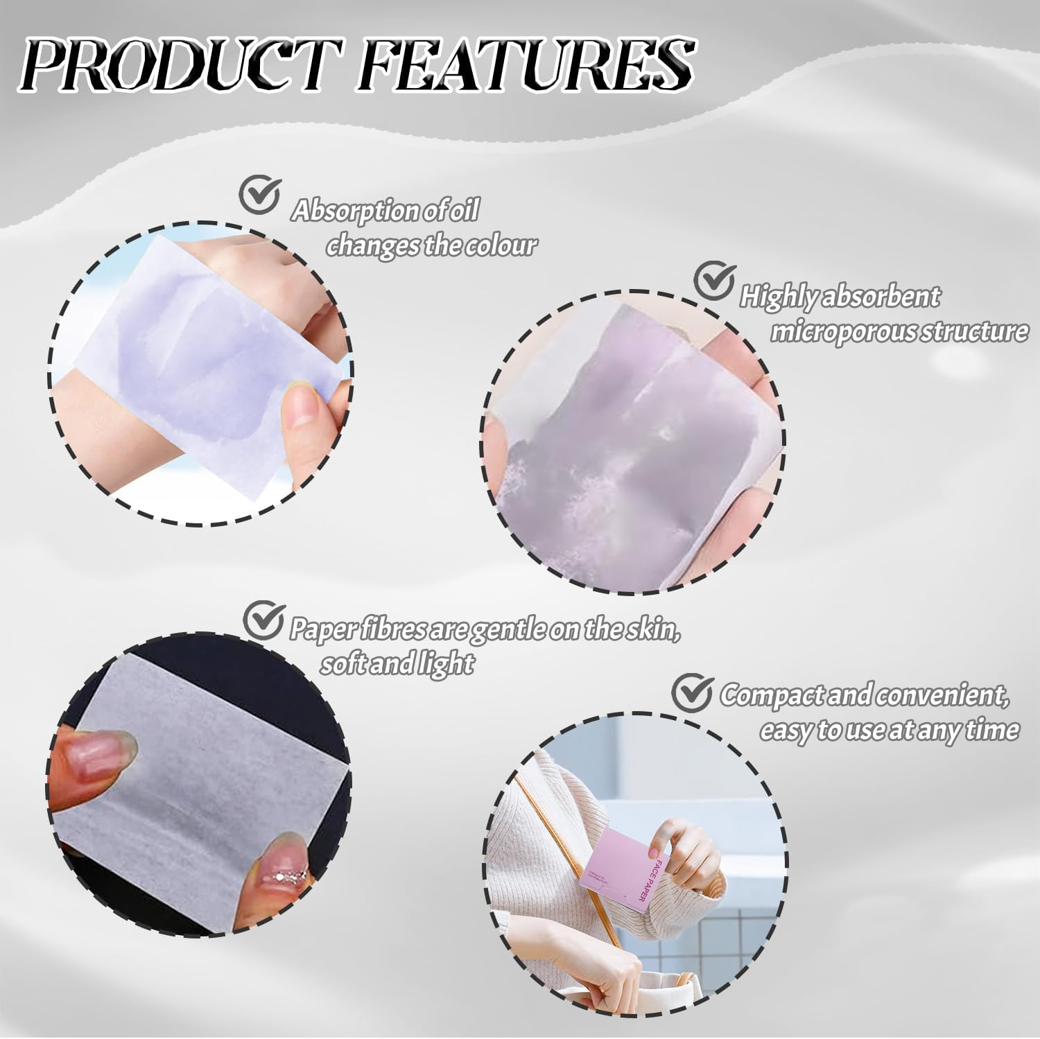 BOROLA Oil Blotting Paper for Face 200 Sheets Replacement Packs, Soft Absorbing Pads for Face Shine Control, Portable Oil Absorbing Tissues for Oily Skin, Design for Men & Women(White)