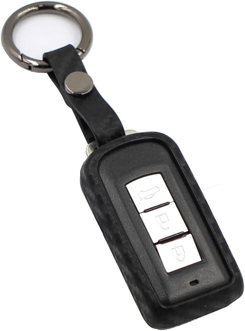M.Jvisun Soft Silicone Rubber Carbon Fiber Texture Case Key Fob Cover for Mitsubishi ASX Eclipse Cross Fortis Galant Lancer EVO Evolution Mirage Outlander RVR Car Key Shell - Black - round Keychain image number 3