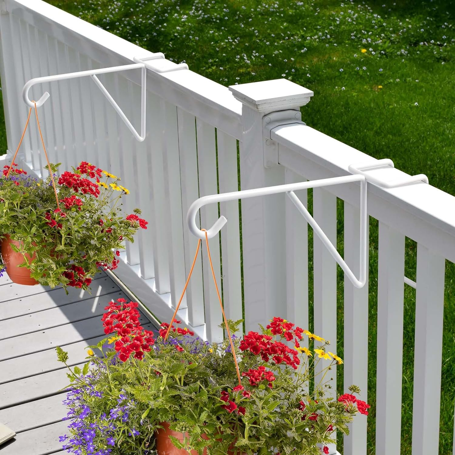 Zacool Vinyl Fence Hooks-2 Pack 5 X 10 Inches over Fence Hooks Heavy Duty White Powder Coated Steel Fence Hooks for Hanging Plants Bird Feeders,Lights,Hanging Basket,Pool Tools