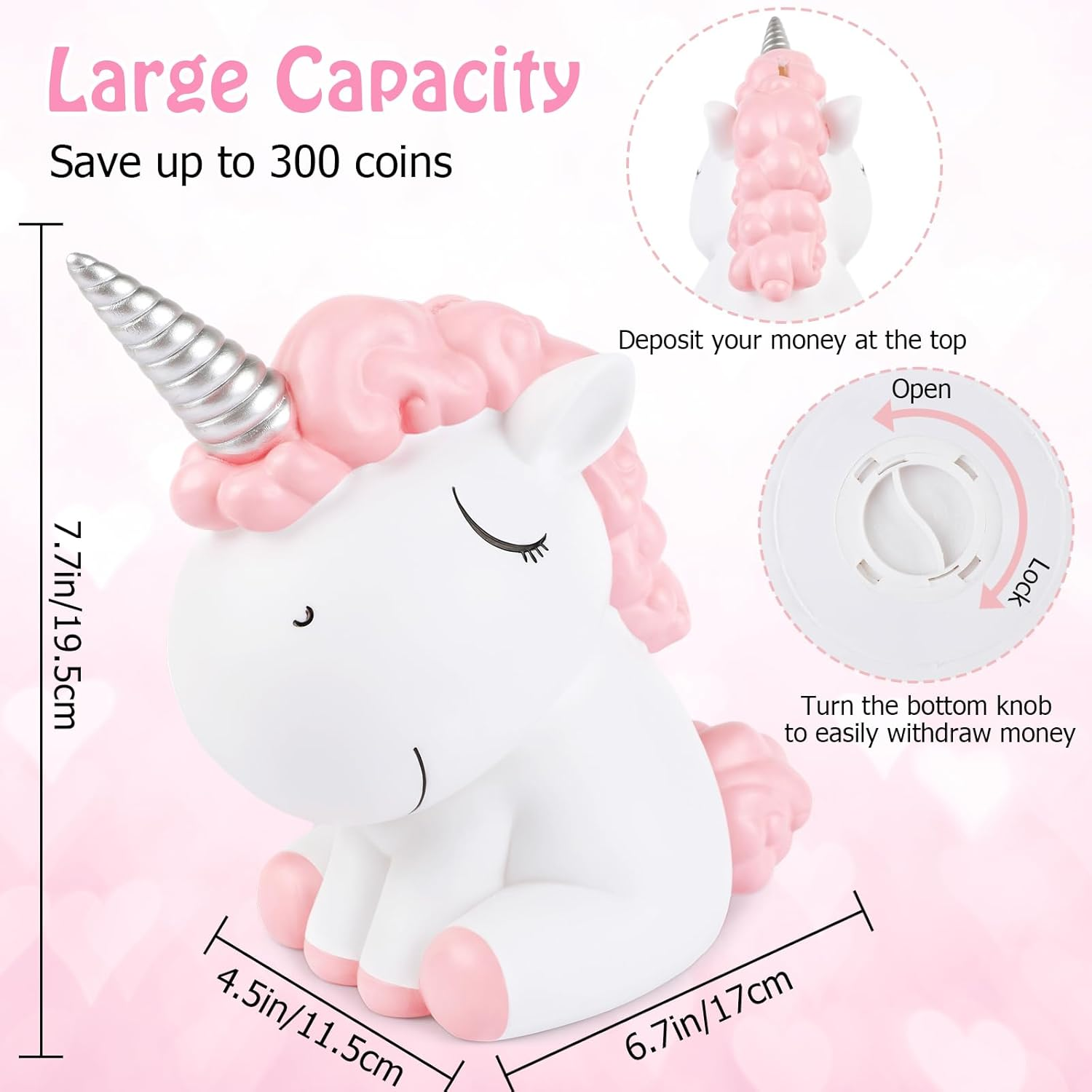Unicorn Piggy Bank Girls, Briuhap Unbreakable Resin Money Coin Bank, Cute Kids Piggy Bank with DIY Alphabet & Rhinestone Stickers, Great Gifts for Birthday, Christmas, Baby Shower image number 1