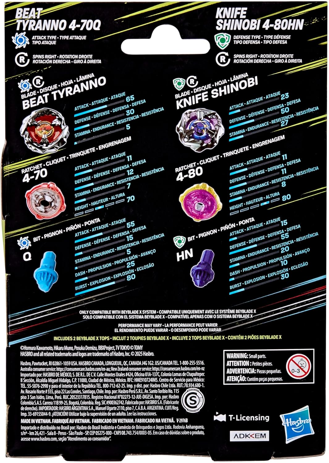 Beyblade X Beat Tyranno 4-70Q & Knife Shinobi 4-80HN Dual Pack Set with 2 Right-Spinning Tops; Authentic Takara Tomy Battle Tops; Games/Toys for Boys & Girls 8+ image number 1