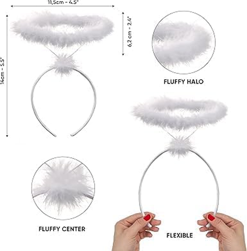 White Angel Halo Headband - Feathered Halloween Costume Accessory for Women, Men and Kids image number 5