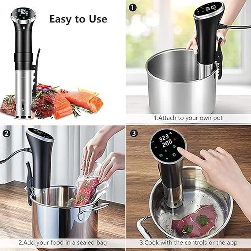 Vacuum Cooker Large Touch Screen 1100 Watt Precision Cooker, Immersion Thermostats, Vacuum Stick Precision Cooker (Wifi) with APP Function image number 1