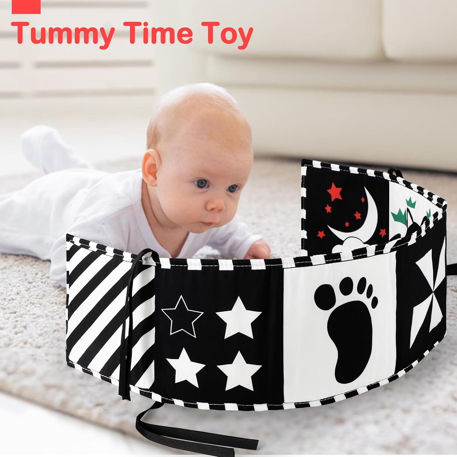 URMYWO Contrast Book Baby, Black White Double-Sided Baby Fabric Book Soft Picture Book with Mirrors, Pram Contrast Toy Baby 0 3 6 Months Gift for Babies image number 2