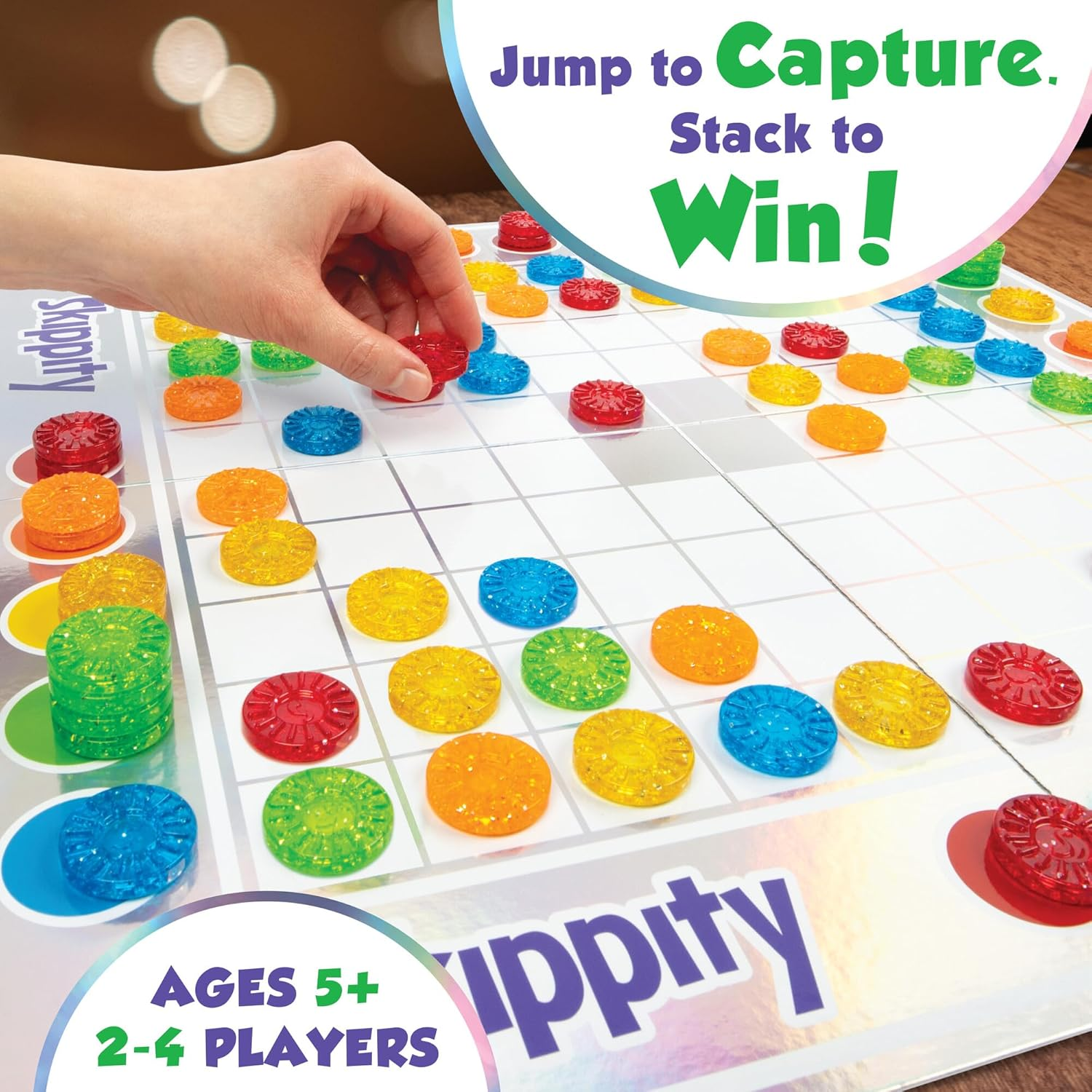 Mindware Skippity &ndash; Jump-And-Capture Board Game for 2 to 4 Players &ndash; Twist on Checkers &ndash; 100Pc &ndash; Fun for Kids & Adults, Ages 5+