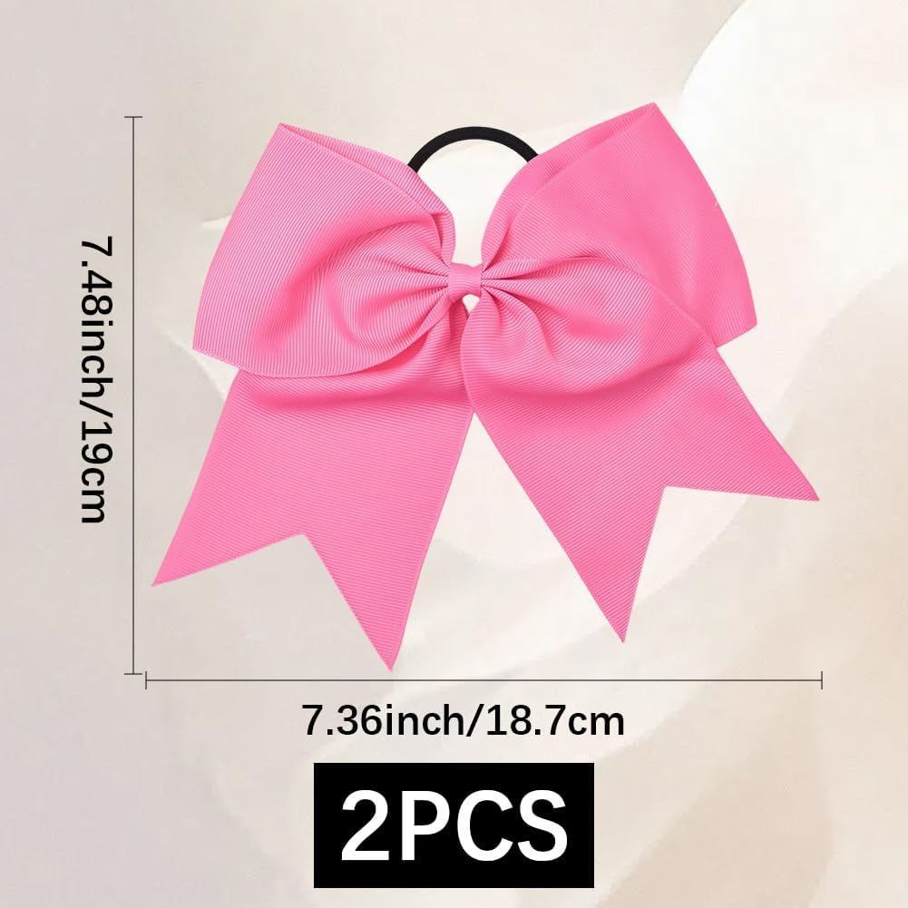 SUNNYCLUE 1 Box 2Pcs Pink Pony Tail Bows Hair Bow Ties Coquette Cute Hot Pink Large Jumbo Cheerleading Bows Knot Pony Tail Hairties Band for Women Sports Softball Cheer Hairs School College Supplies image number 4
