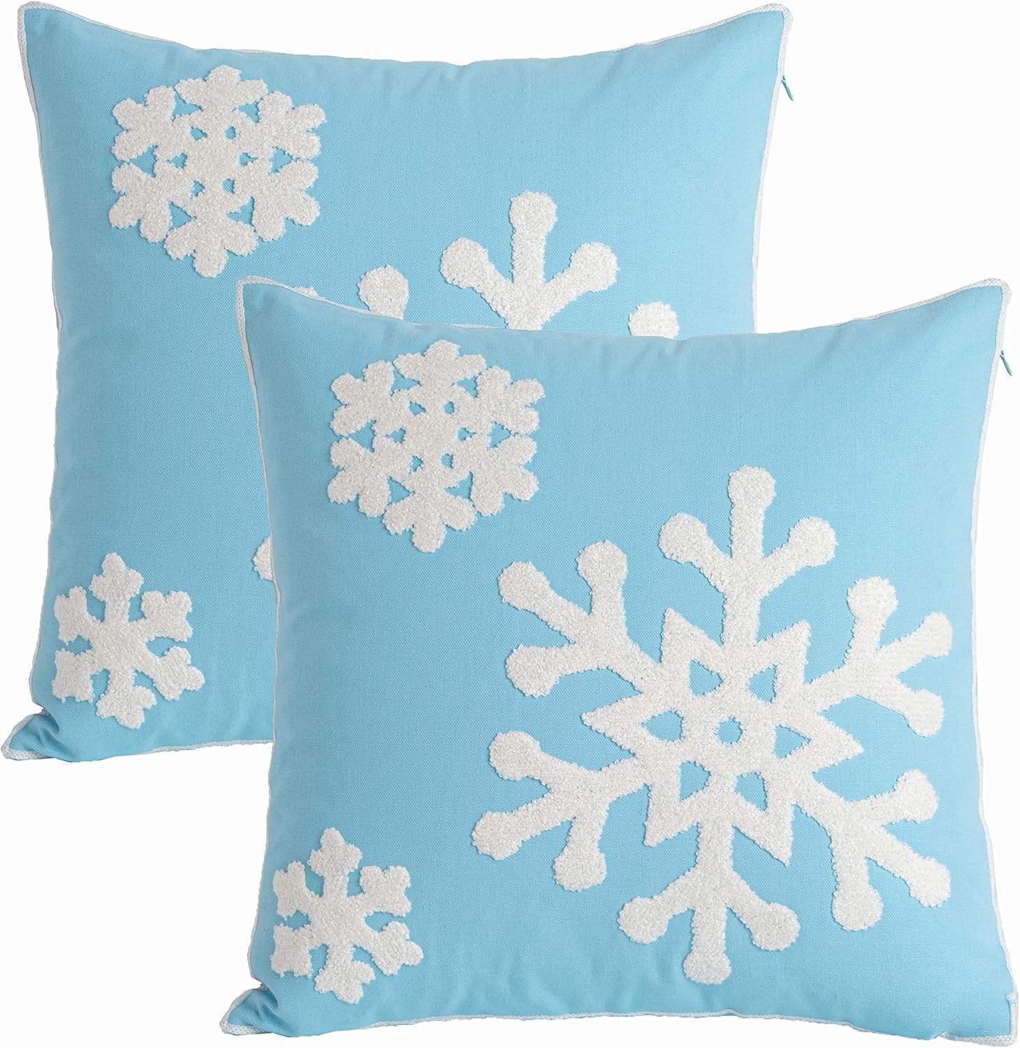 18X18,Cotton Christmas Blessing Throw Pillow Cover for Bed Sofa Cushion Car Snowflake Embroideried Pillowcases ,1Pair Blue - White image number 5