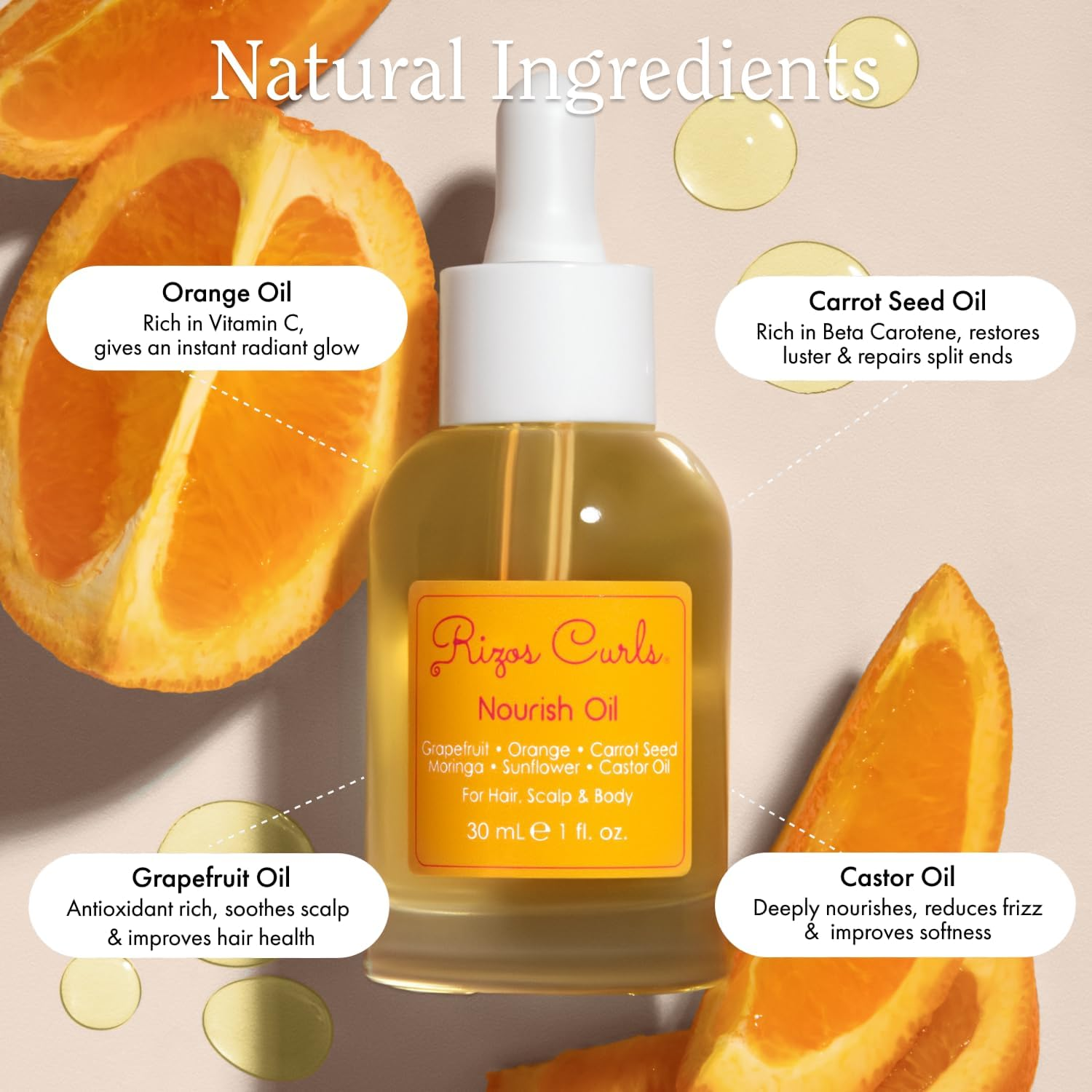 Rizos Curls Nourish Oil Strength & Frizz Control - Improve Split Ends & Repair Dry Brittle Hair Smooths & Hydrates All Hair Types Straight, Wavy, Curly Non-Greasy, Sulfate & Paraben Free image number 3