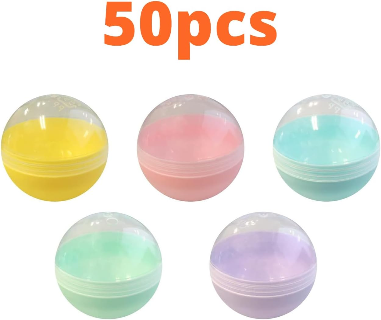 [50Pcs] 2.5" (65Mm) Empty Capsules Bulk 5 Colors Candy Capsule for Gumball Vending Toy Machines, Colorful Plastic Container Storage for Gashapon Toys, Small Containers Hidden Surprise for Kids Party