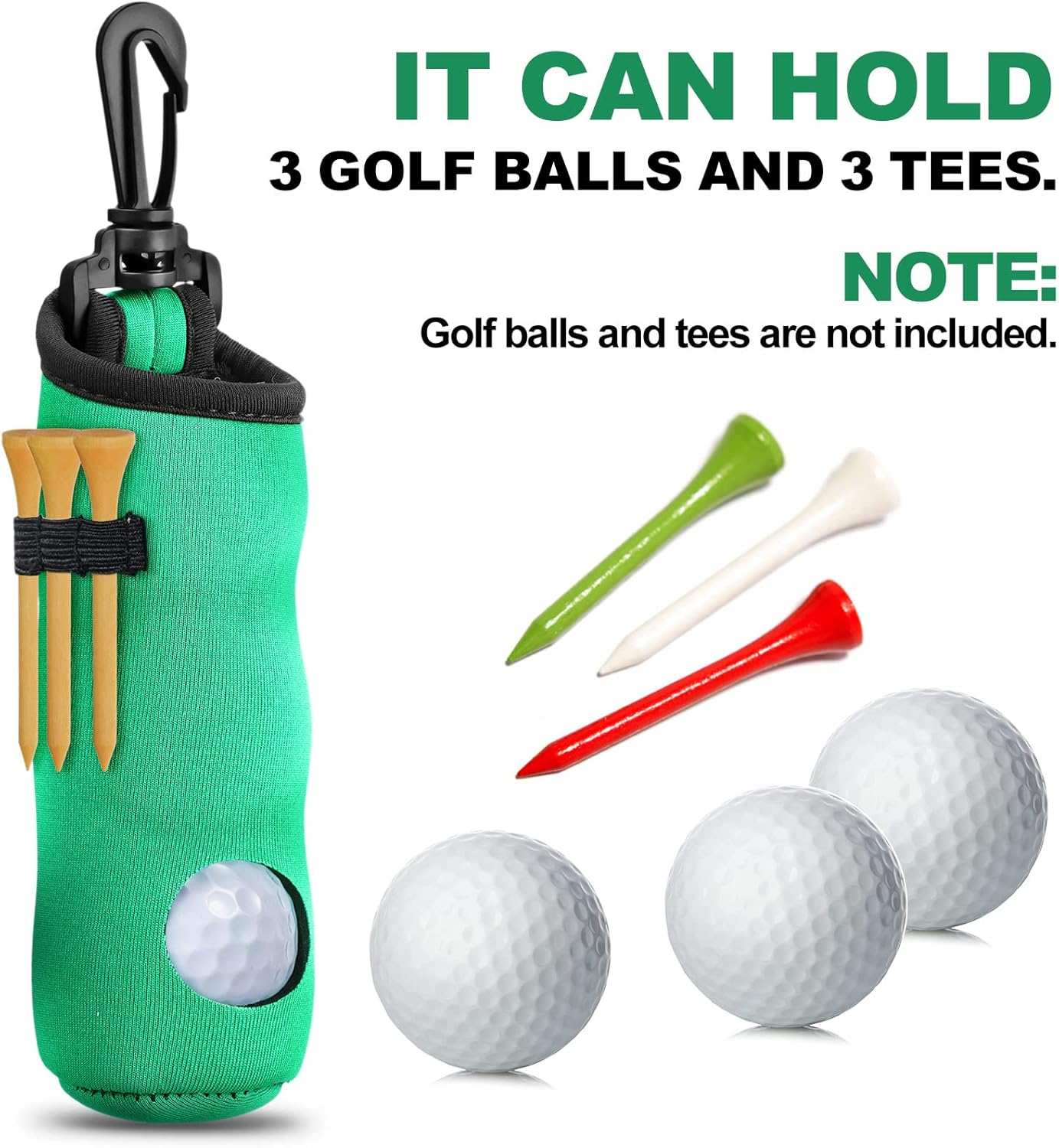 4 Pieces Golf Tee Holder Golf Ball Carry Bag Pouch Golf Ball Holder Keychain Belt Clip Golf Gifts Accessories - Black image number 3
