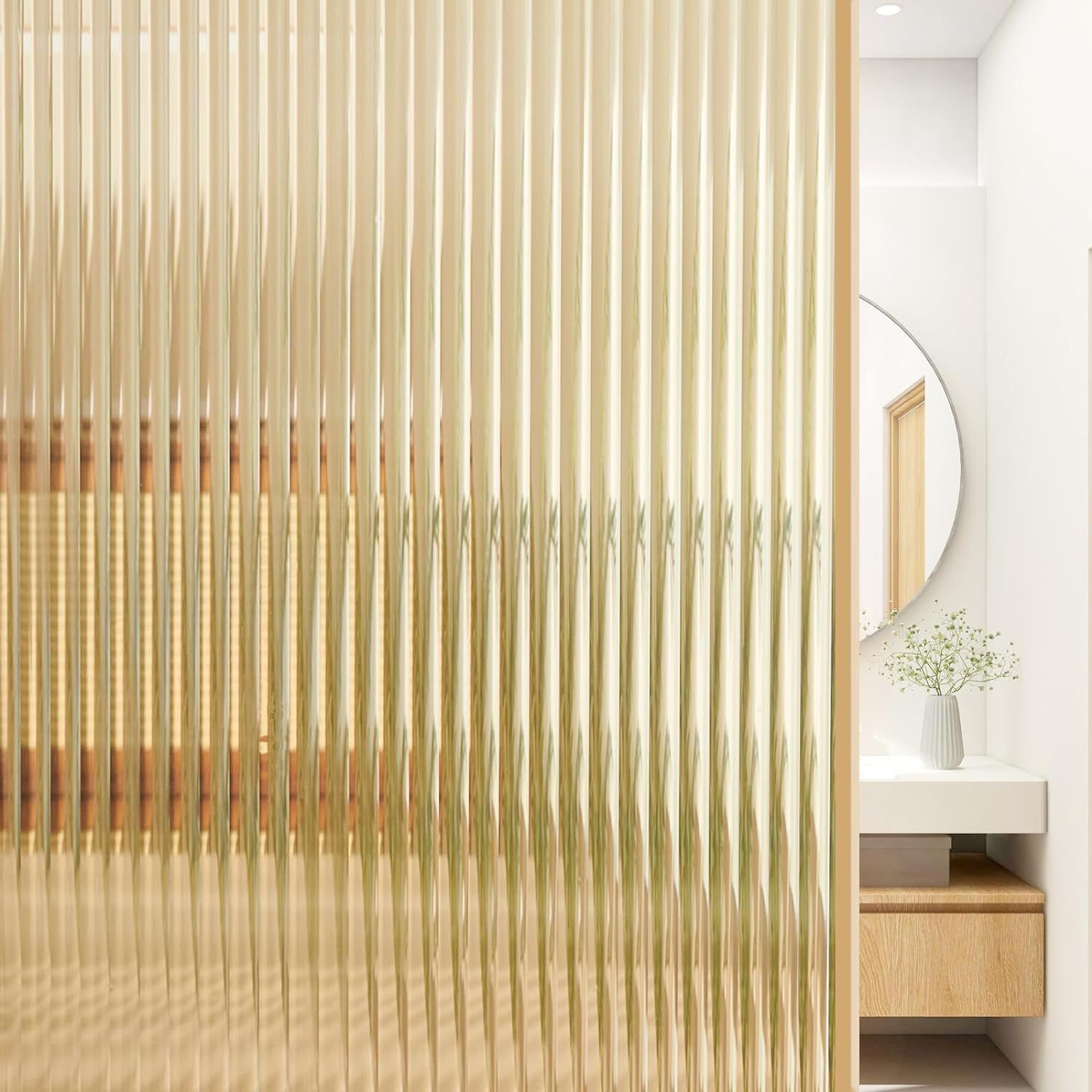 Beautyhero Window Privacy Film, Stained Glass 3D Reeded Frosted Stickers for Bathroom, Adhesive Decorative UV Blocking, 23.6X78.7 In