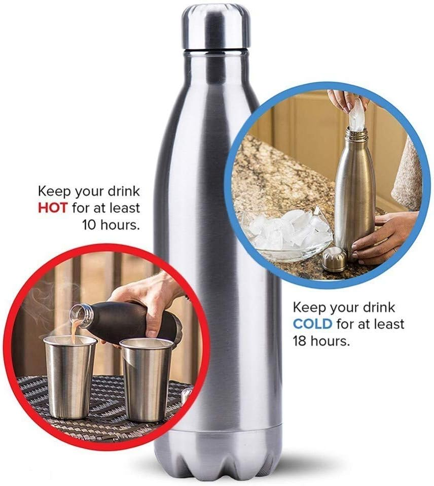 Gteller Double Wall 18/8 Stainless Steel Vacuum Cola Shape Bottle, Narrow Mouth Thermo Flask Keeping Warm and Cold 350Ml 500Ml 750Ml 1000Ml (1L) image number 6