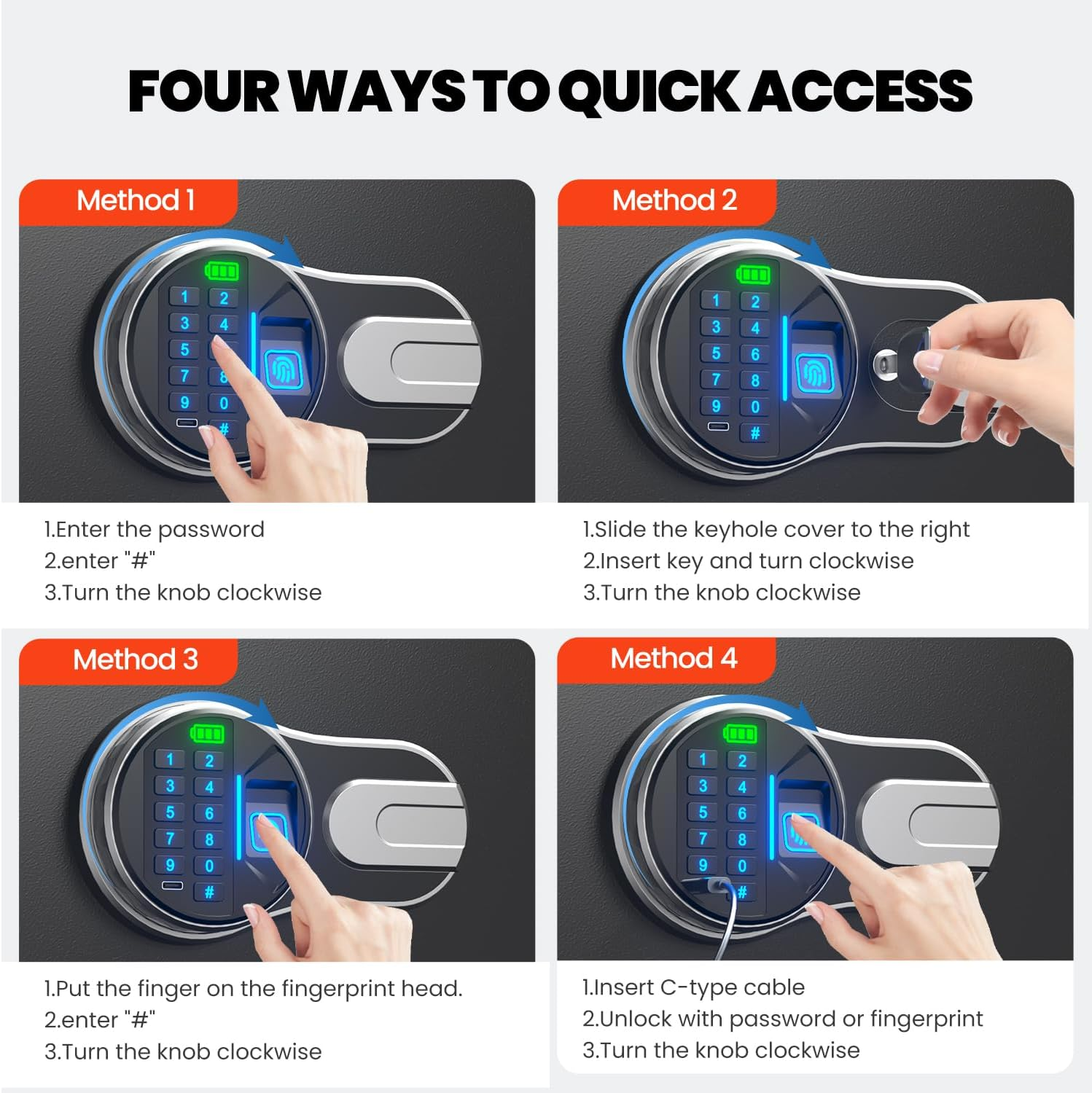 Fireproof and Waterproof Biometric Safe,Weighs 33 KG. Fire Proof Box for Home,Office,Lock Box,Cabinet with Fingerprint,Silent Mode,Anti-Theft image number 4