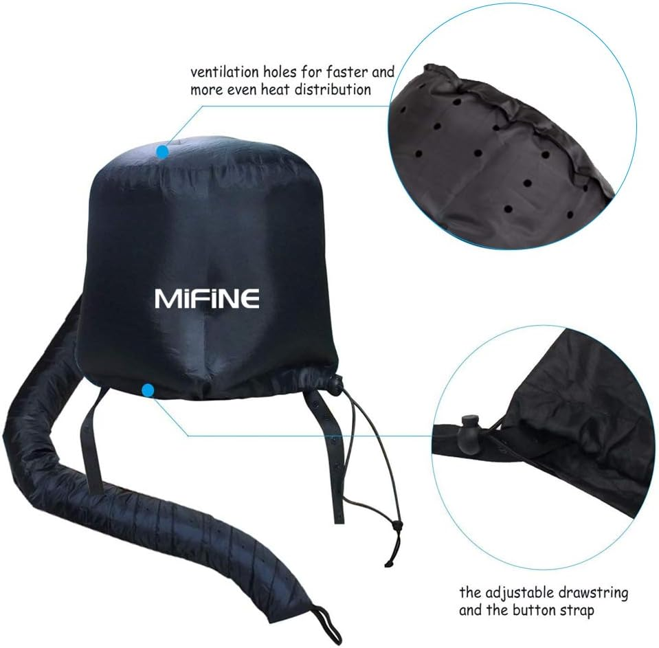 Bonnet Hood Hair Dryer Attachment - Adjustable Extra Large Bonnet Hair Dryer for Hand Held Hair Dryer with Stretchable Grip and Extended Hose Length (Black)