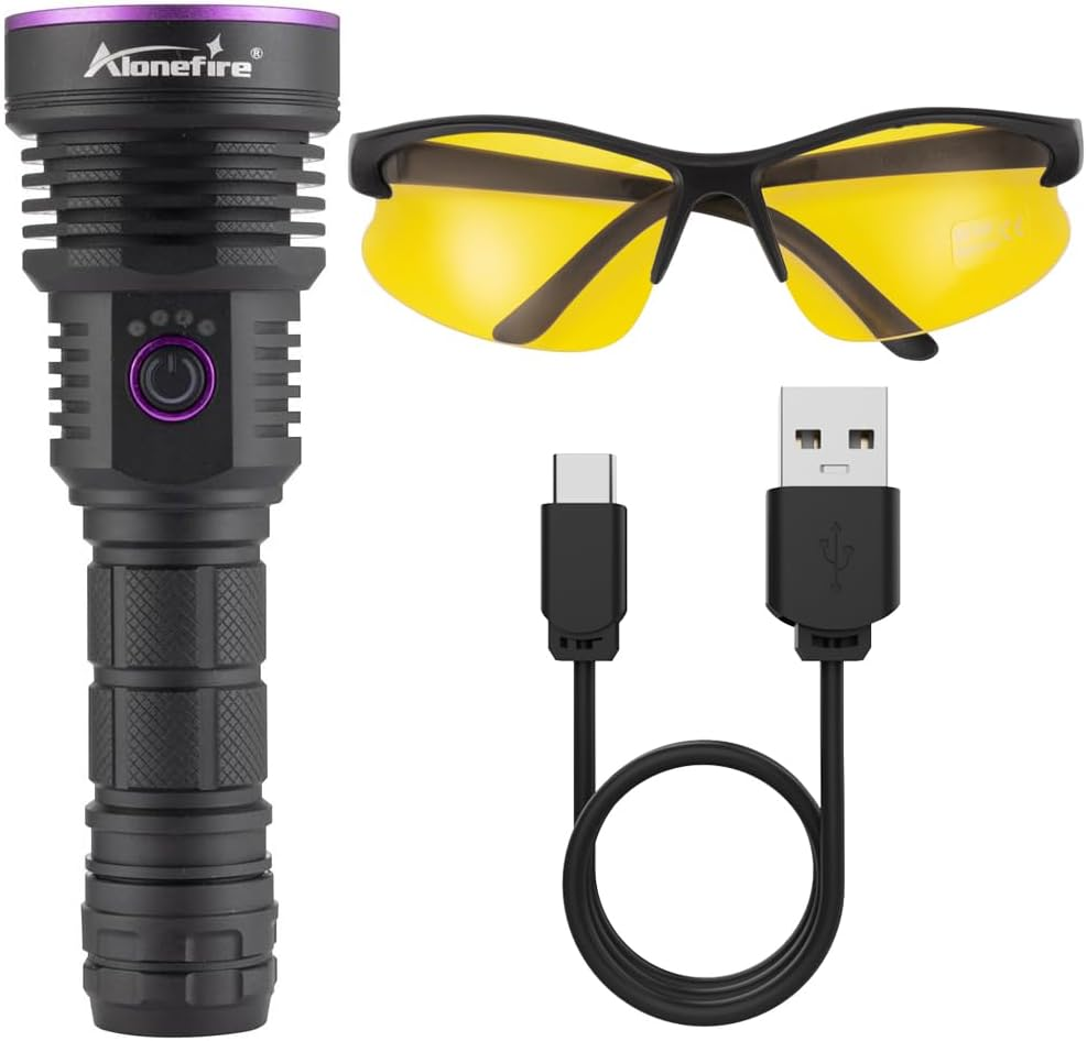 Alonefire SV43 36W 365Nm Professional USB Rechargeable Ultraviolet UV LED Torch Black Light Urine Detects for Resin, Peach, Fluorescein, Scorpios, Glue with UV Protective Glasses, Battery Included image number 6