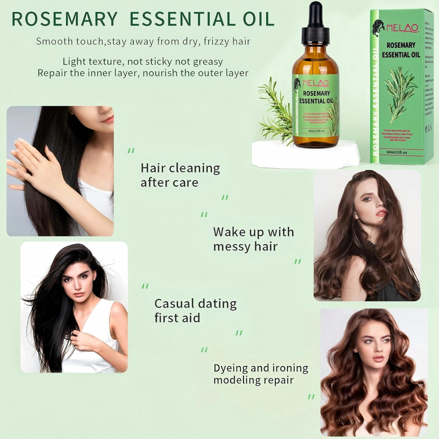 Rosemary Oil for Hair Growth, Rosemary Hair Care Essential Oil Is Smooth and Anti-Frizzy, Infused Biotin, Improves Perm and Dyeing, and Helps with Dry Hair, Scalp Hair Oil for All Hair Types 60Ml image number 1