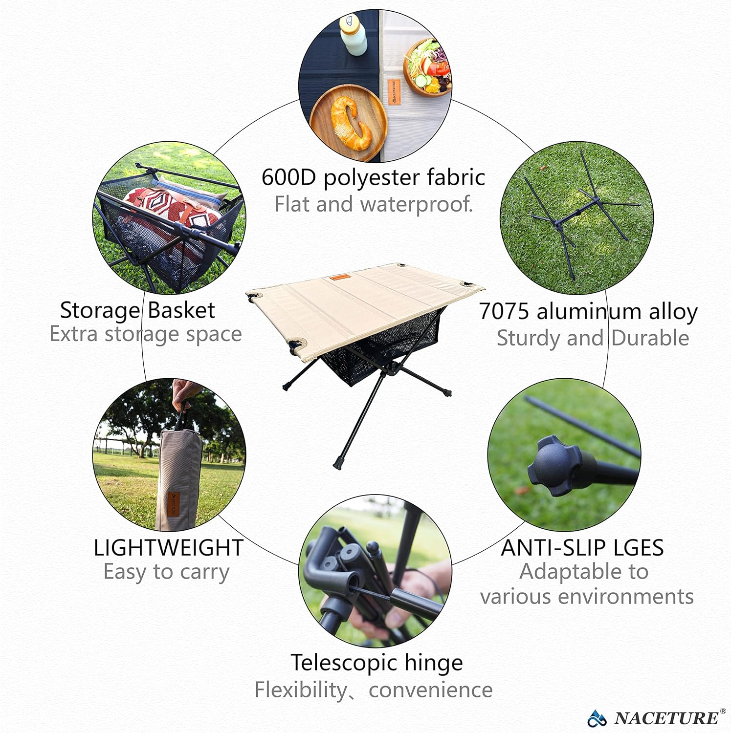 Ultralight Backpacking Table - Collapsible Camping Table with Storage Mesh for Camping Gear, Hiking Table and Mountaineering Table, Camp Table for Accessories and Outdoor Travel (Brown) - Brown image number 4