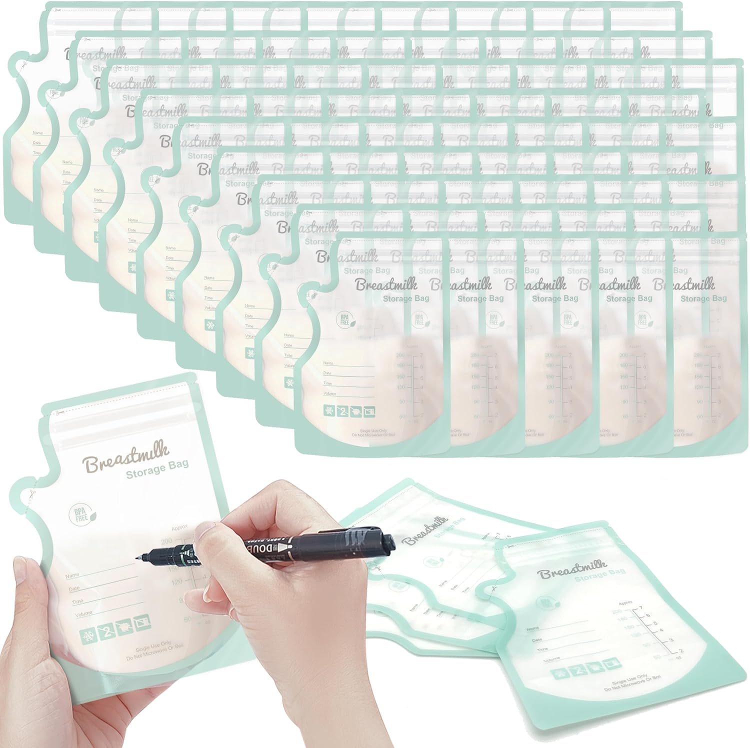 QIUXQIU Breastmilk Storing Bags for Breastfeeding Disposable Milk Storage Bag with 6 Ounce No-Leak Milk Freezer Storage Pouches 50 Count (Green)