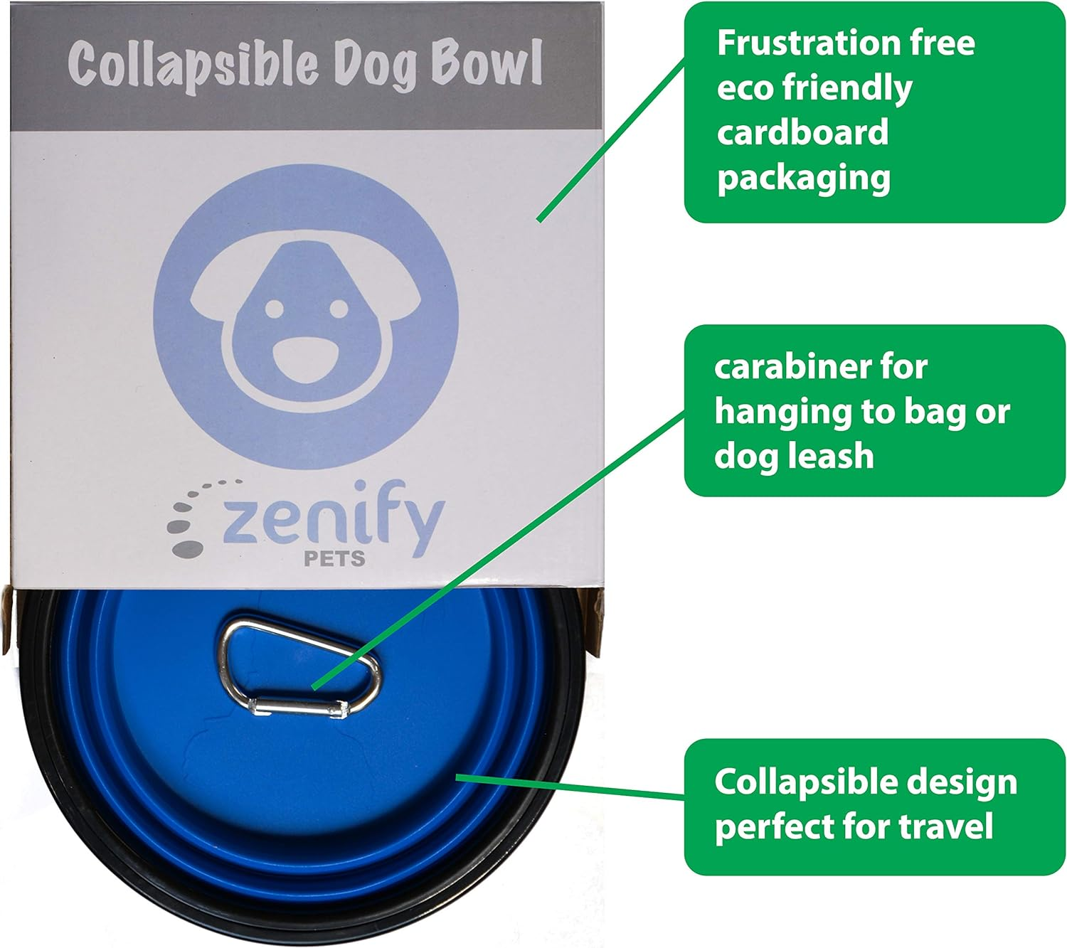 Zenify Dog Bowl - Extra Large 1000Ml Collapsible Foldable Food and Water Feeder Dish - Portable Travel Leash Lead Slim Accessories for Training Pets Puppy Dogs (7 Inches / 17.8 Cm) (Blue XL) image number 4