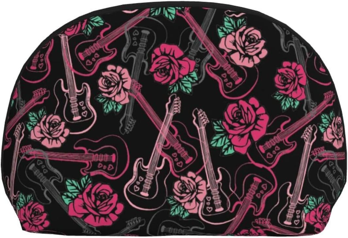 Cozimangoe Coin Pouch Makeup Bags Set, 2 Piece Shell Shape Cosmetic Bag with Pockets for Daily Travel Handbag Lipstick Keys Toiletry, Personalized Guitar and Rose image number 3