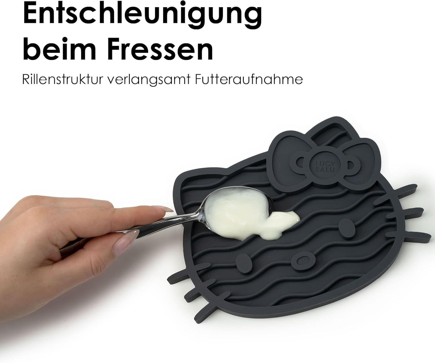 Lucybalu X Hello Kitty ZENCAT Licking Mat for Cats, Cat Licking Mat, Slow Feeder, Lick Mat Made of Food-Grade Silicone, Silicone Mat for Licking, Anthracite image number 4