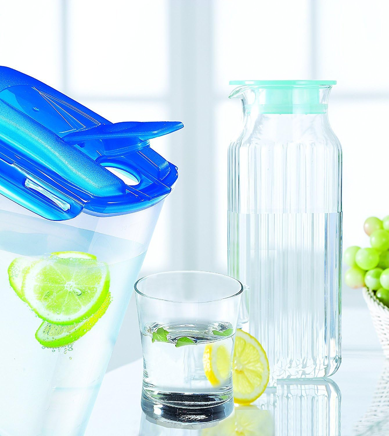 Locknlock Aqua Fridge Door Water Jug with Handle BPA Free Plastic Pitcher with Flip Top Lid Perfect for Making Teas and Juices, 3 Quarts, Blue