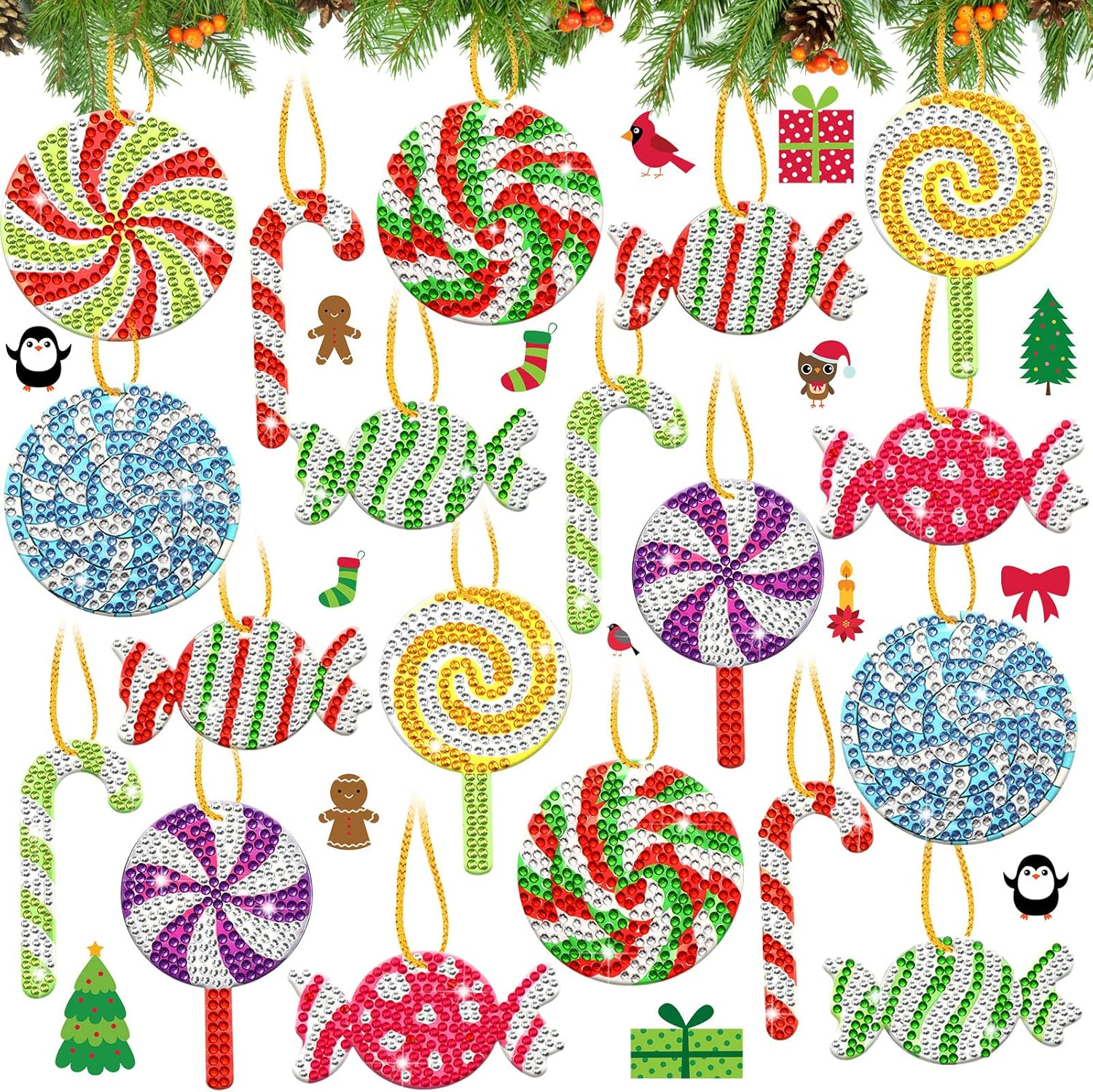 Skylety 20 Pcs Winter Diamond Art Ornaments Snowman Diamond Painting Kit for Adult 5D DIY Gift Wrap Tags with Rope Winter Hanging Ornaments for Home Party Craft Decor(Blue) - Blue Snowman image number 5