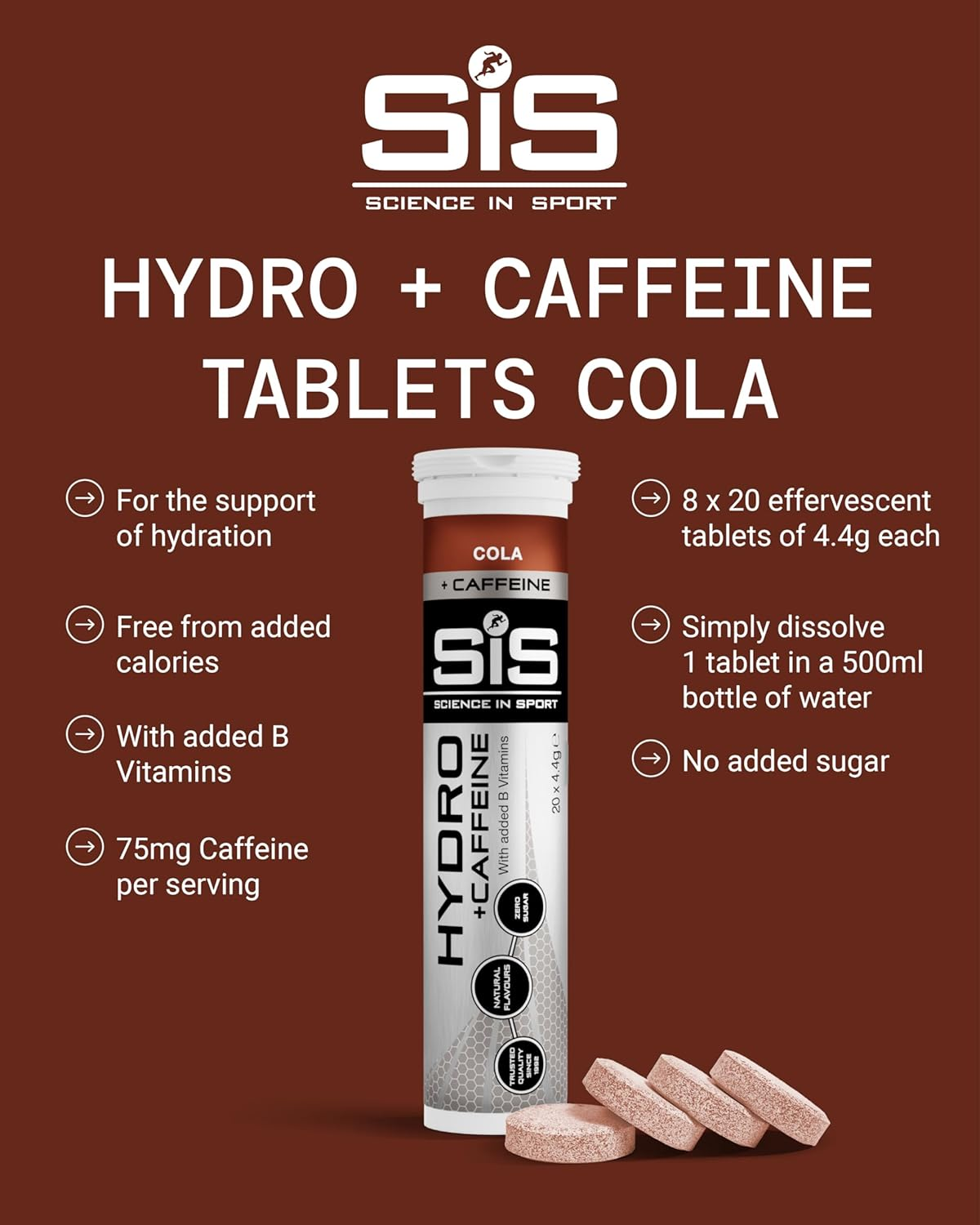 SIS Hydro Electrolyte Tablets - Zero Sugar, Vegan & Gluten-Free Hydration Supports Endurance Energy Drink - Cola Flavour - 20 Effervescent Tablets, 8 Bottles image number 3