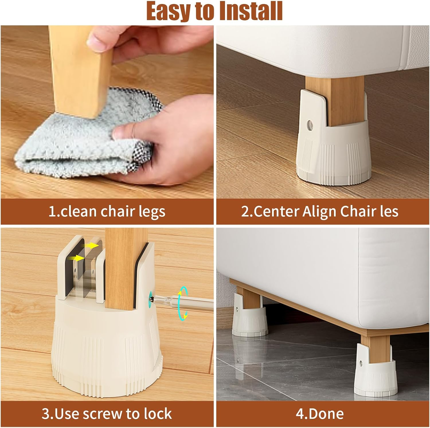 Adjustable Furniture Risers, 4PCS 6-8Cm anti Slip Stable Heavy Duty Table Leg Risers, Space Saving Good Load Bearing Bed Risers for Home (Brown) image number 5