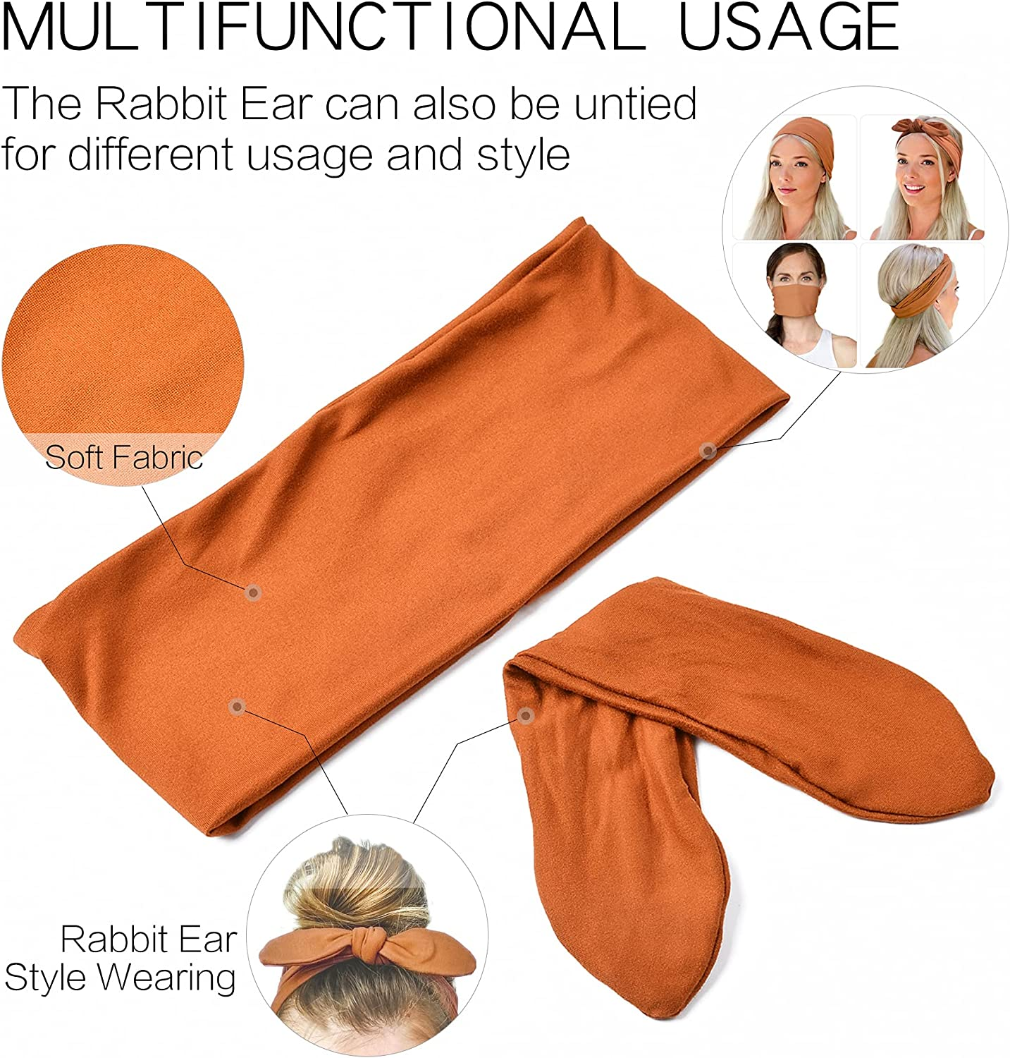 Jesries Headbands for Women Non Slip Hair Bands with Bows Rabbit Ears Workout Running Sport Sweat Elastic Hair Wrap for Girls Hair Accessories 12 Pack image number 4