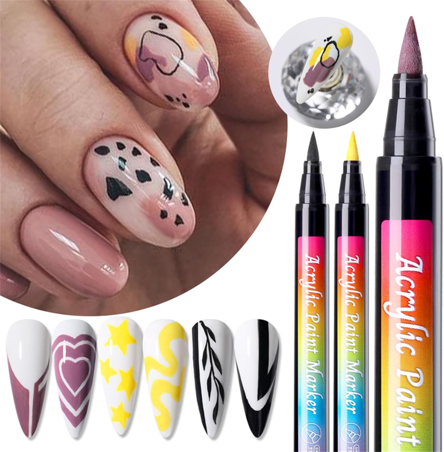 Roseflower 12 Color 3D Nail Art Pens Set, Acrylic Paint Pens,Nail Art Painting Pen Nail Art Graffiti Pen Quick-Drying Waterproof Nail Point Graffiti Dotting Pen for Nail DIY Dot Line Flower Pattern#2 image number 2